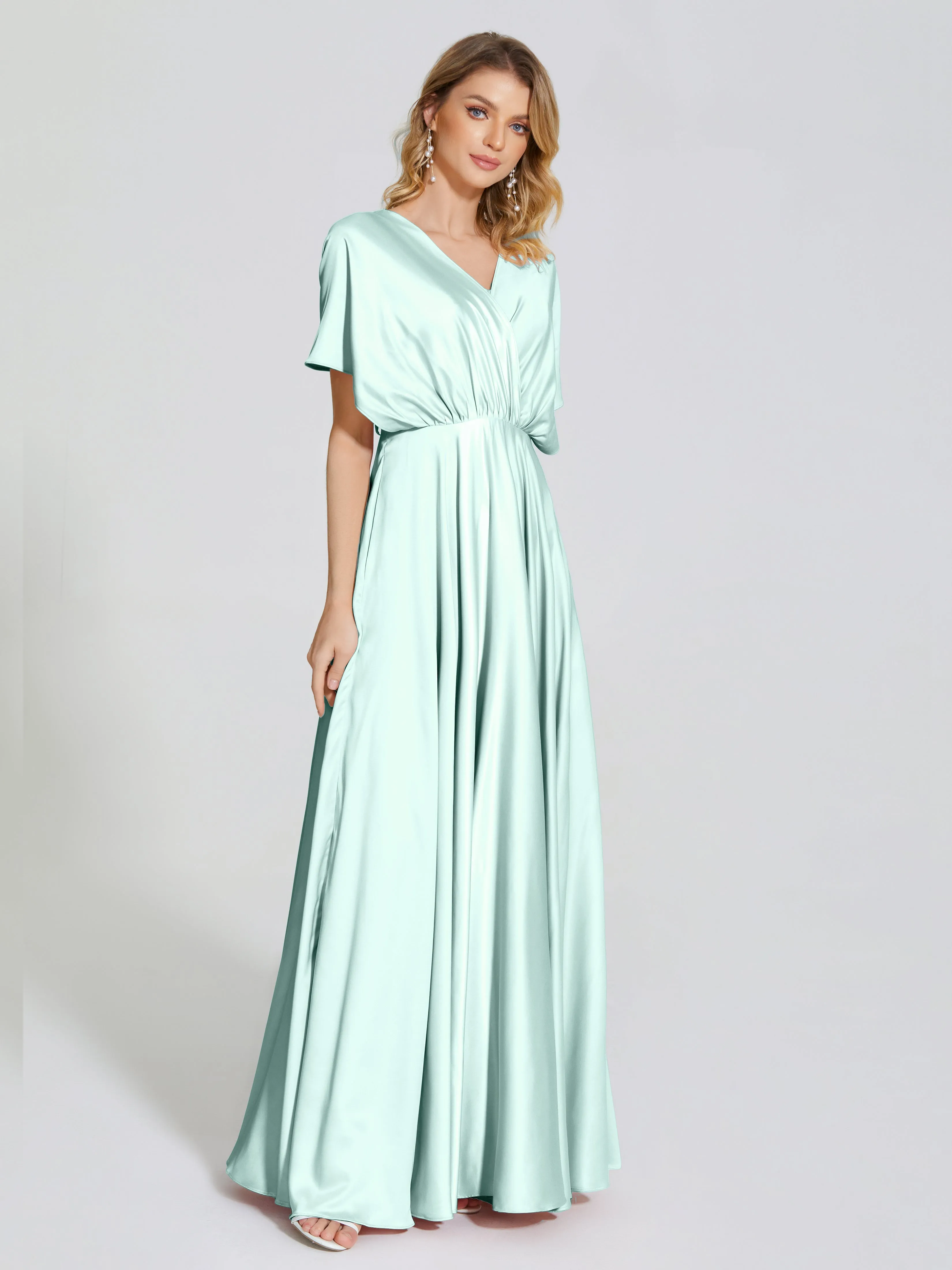 Georgia Modest Short Sleeves Soft Satin Bridesmaid Dresses