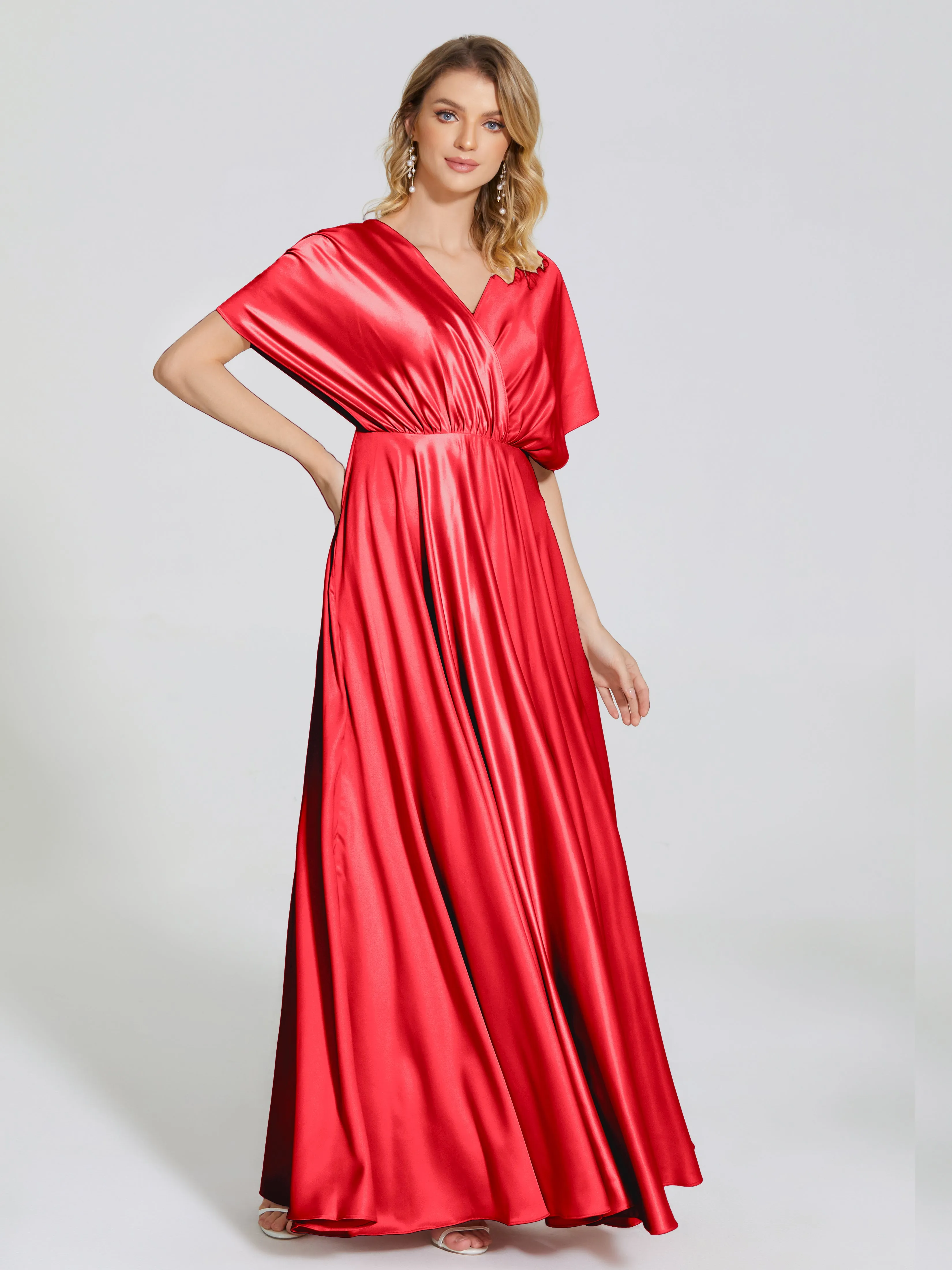 Georgia Modest Short Sleeves Soft Satin Bridesmaid Dresses