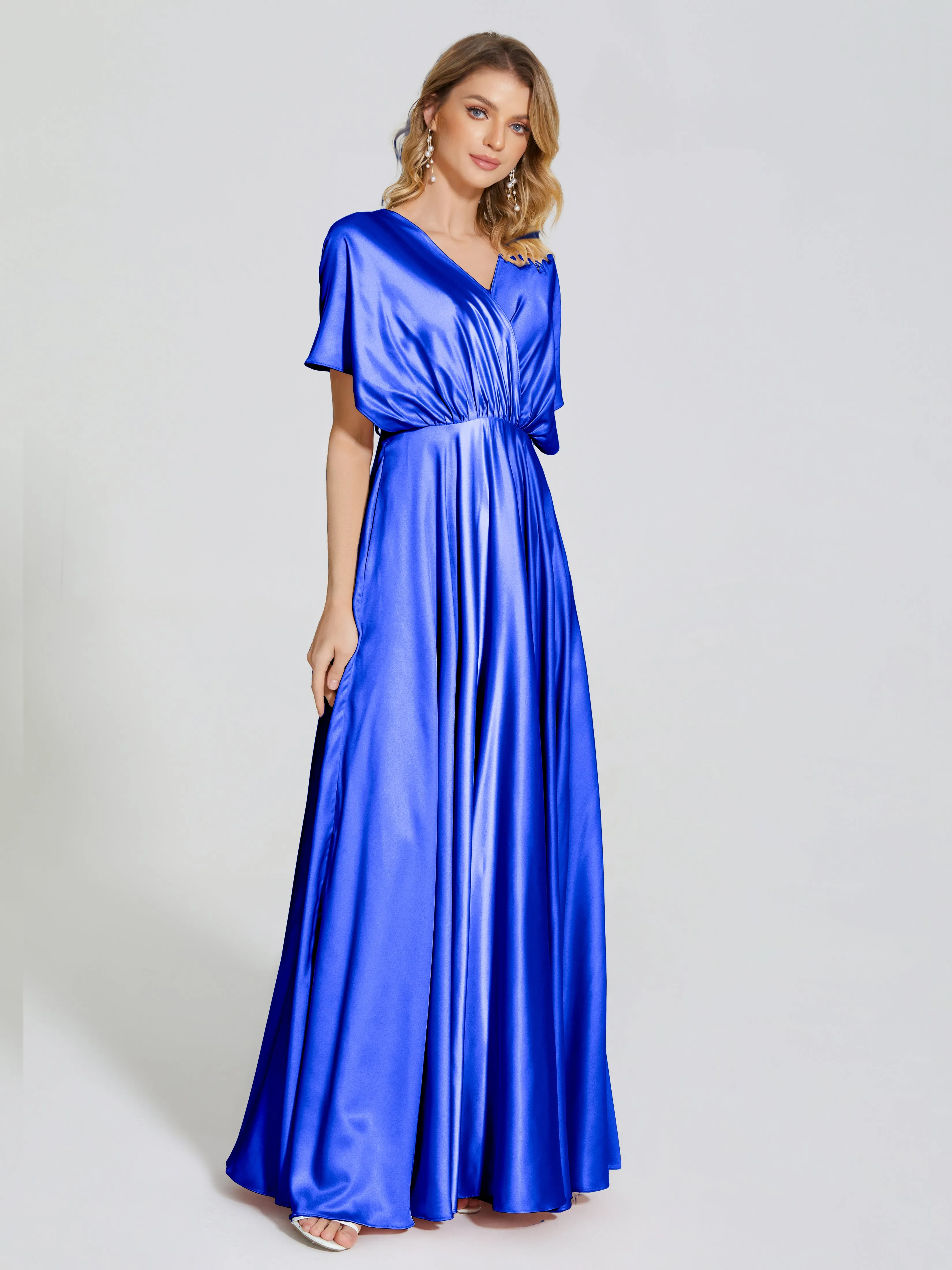 Georgia Modest Short Sleeves Soft Satin Bridesmaid Dresses