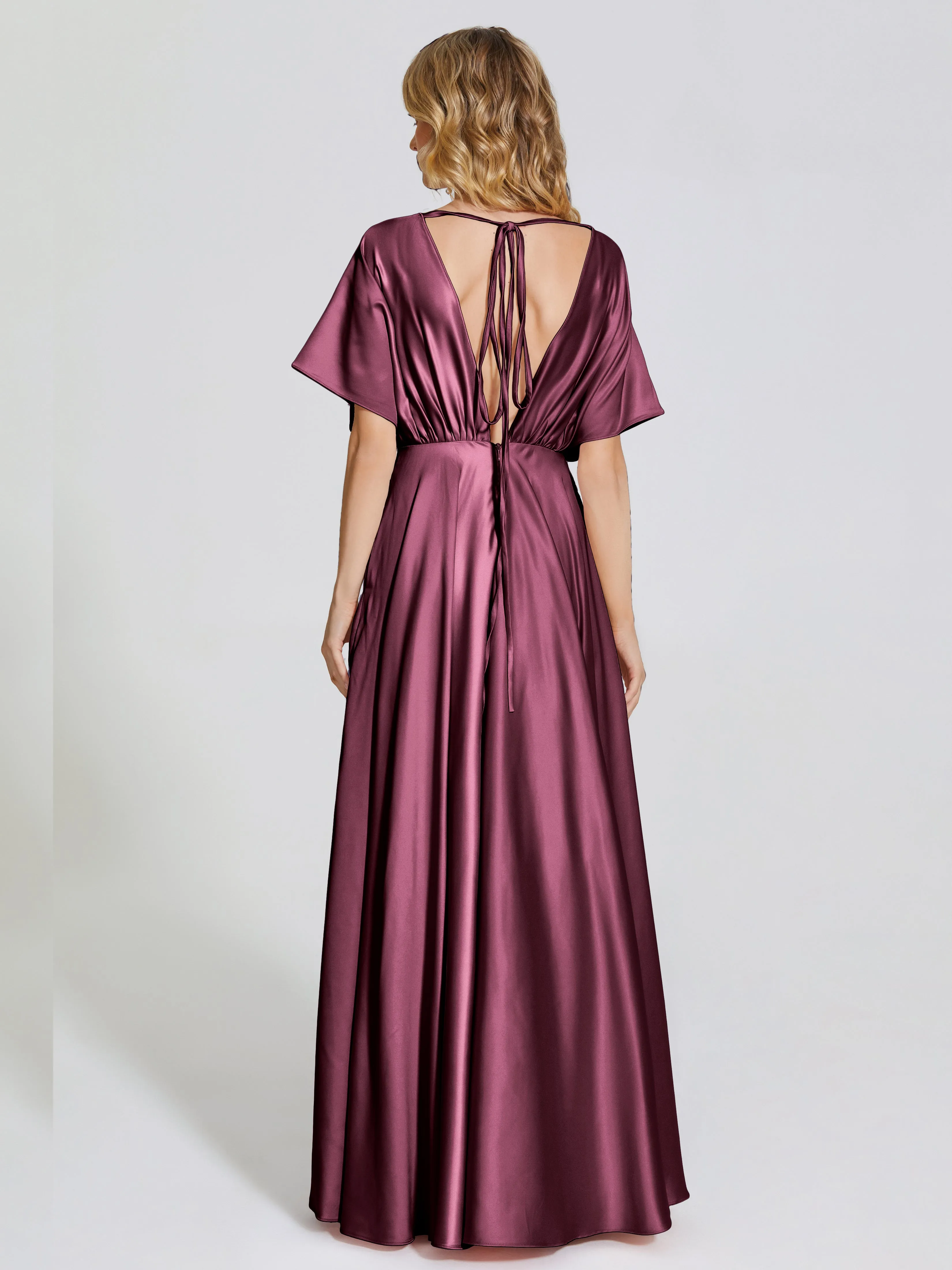 Georgia Modest Short Sleeves Soft Satin Bridesmaid Dresses