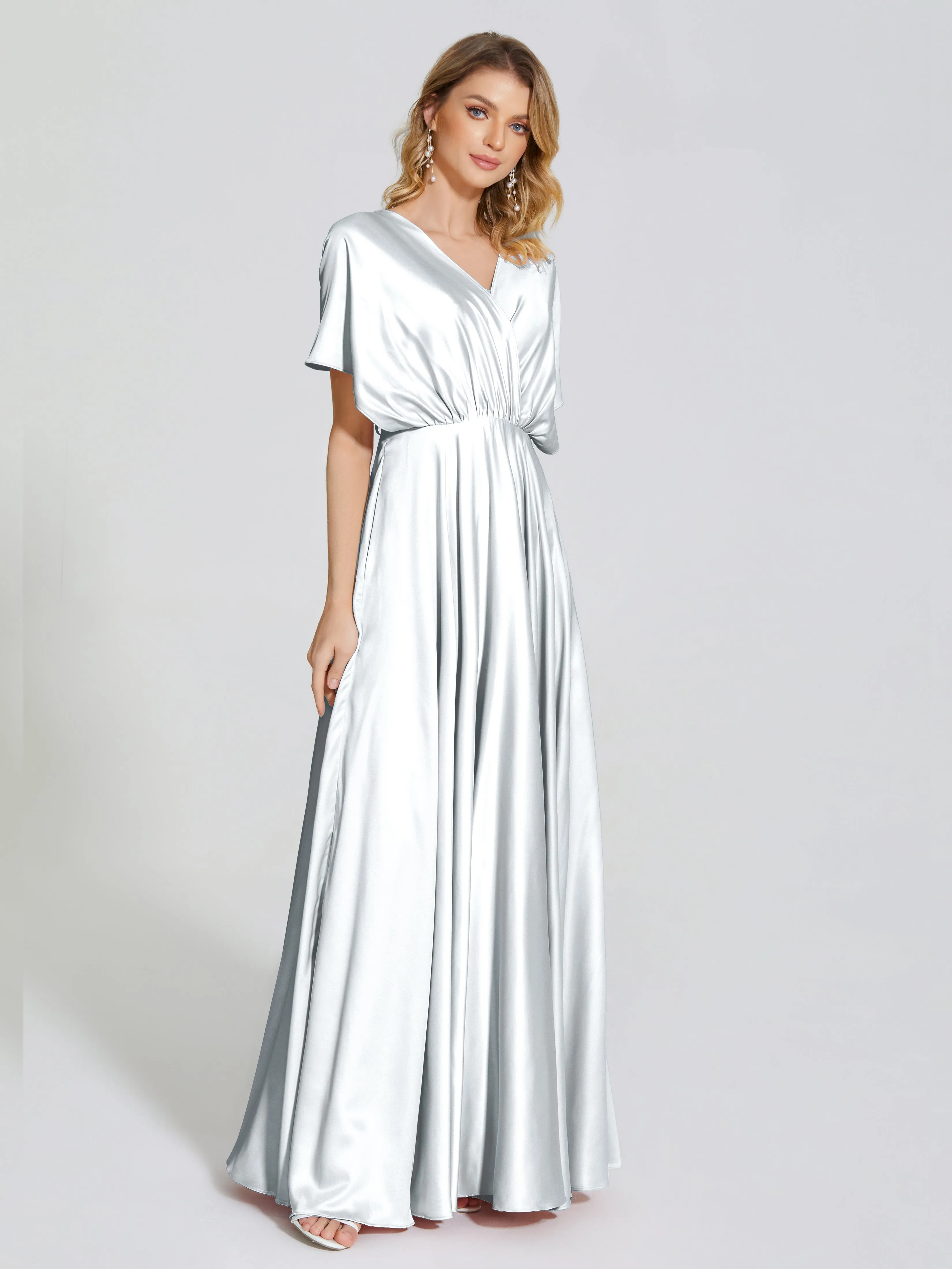 Georgia Modest Short Sleeves Soft Satin Bridesmaid Dresses