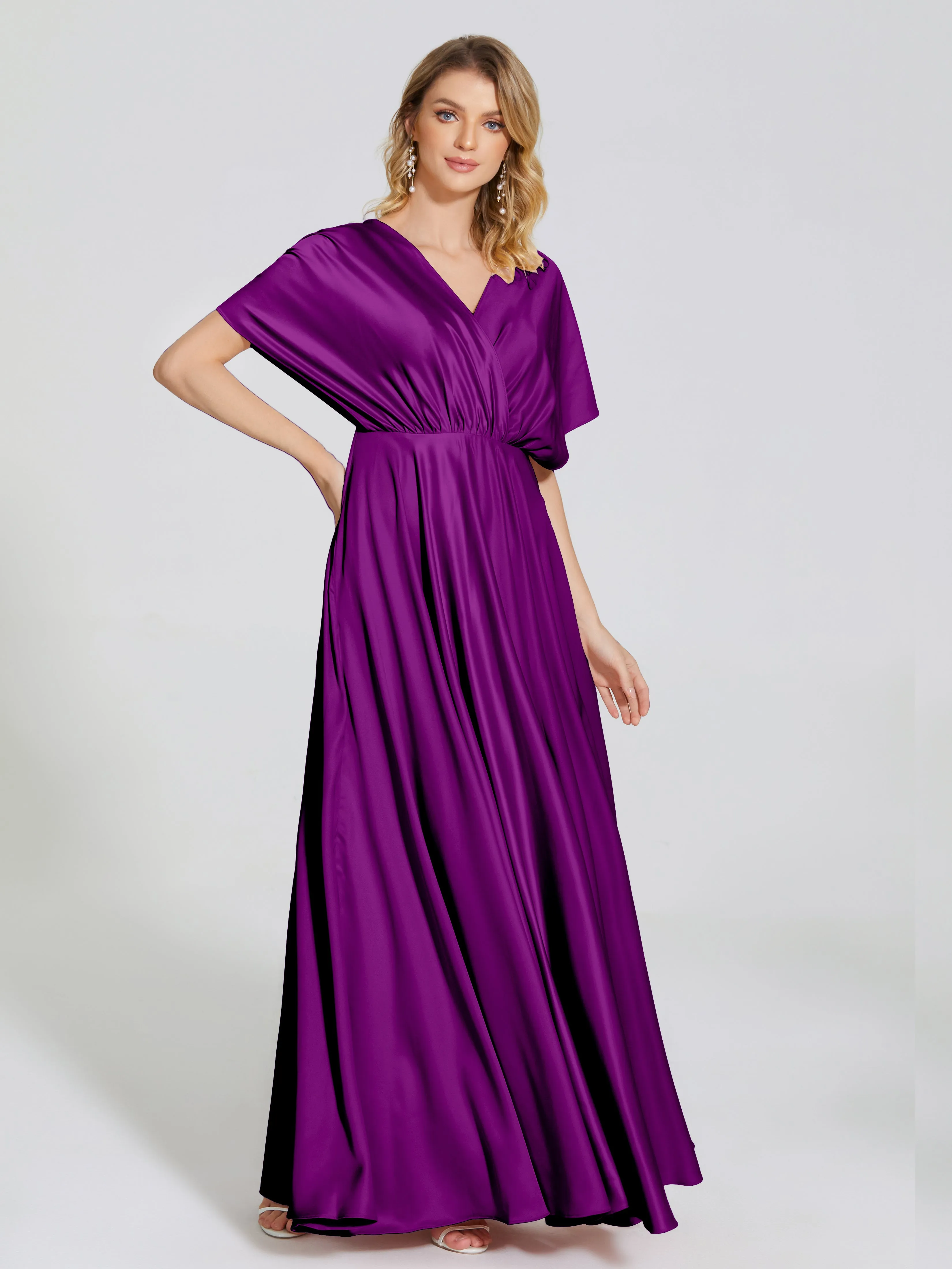 Georgia Modest Short Sleeves Soft Satin Bridesmaid Dresses