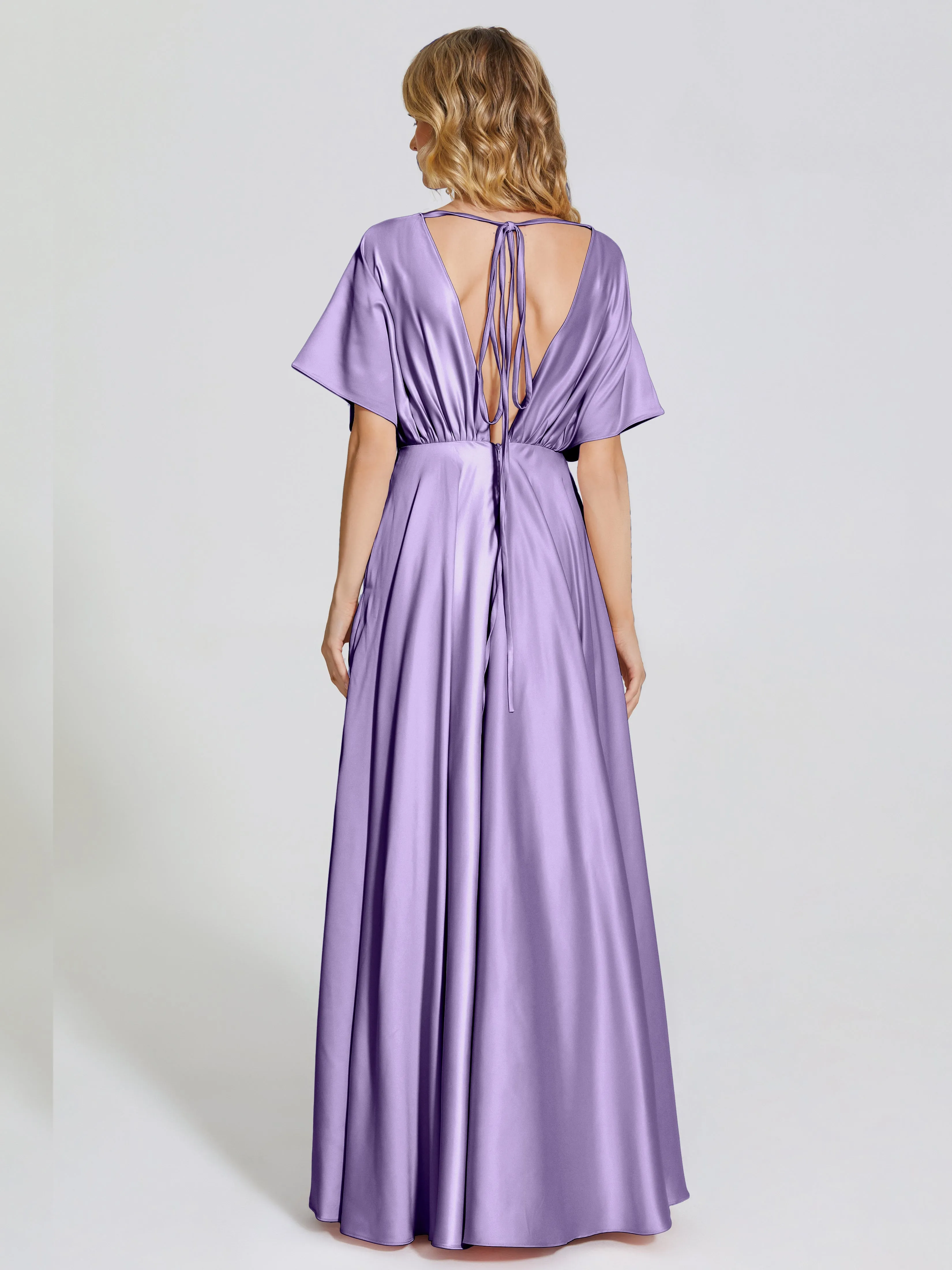 Georgia Modest Short Sleeves Soft Satin Bridesmaid Dresses