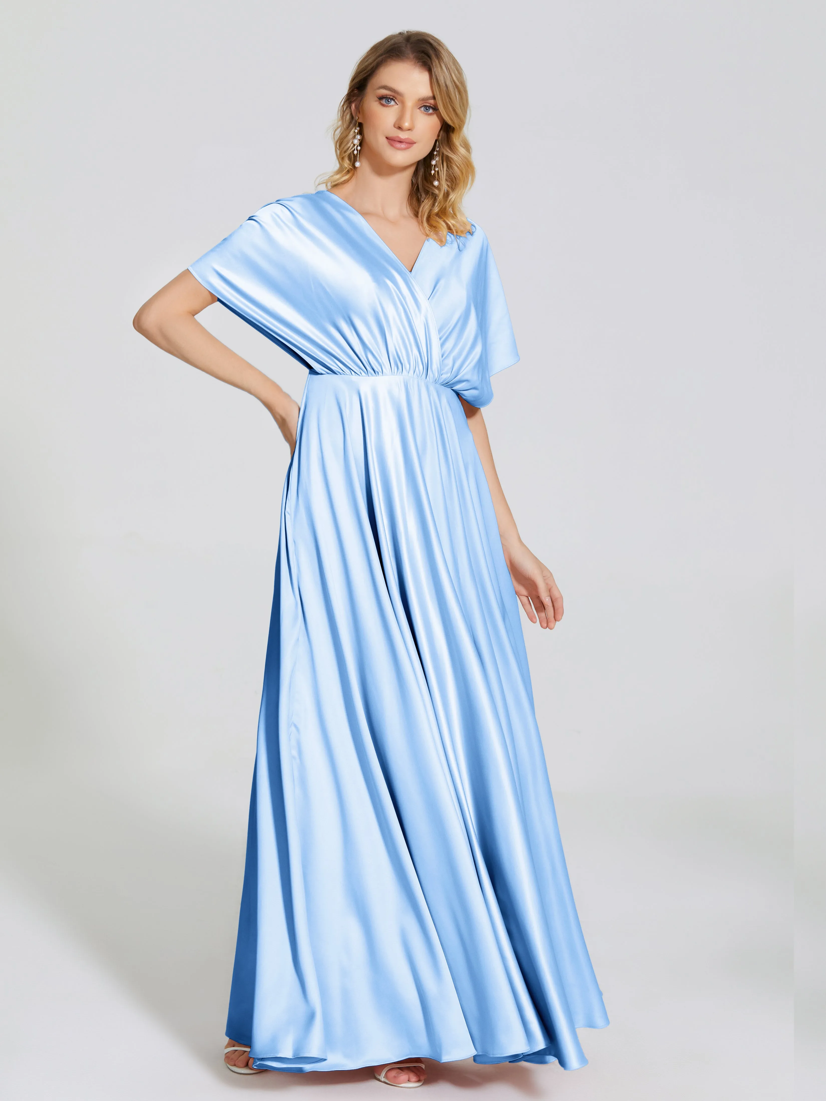 Georgia Modest Short Sleeves Soft Satin Bridesmaid Dresses