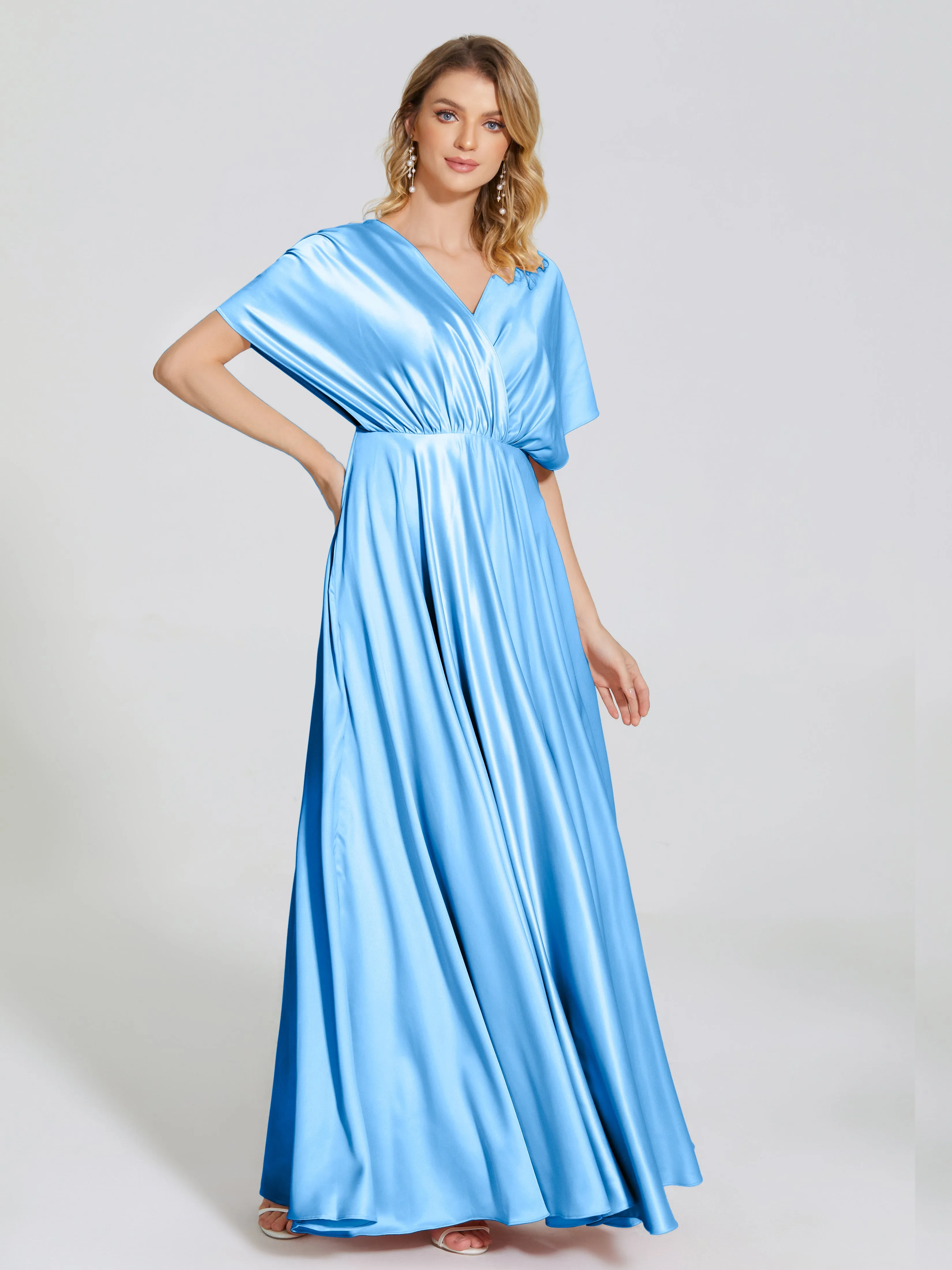 Georgia Modest Short Sleeves Soft Satin Bridesmaid Dresses