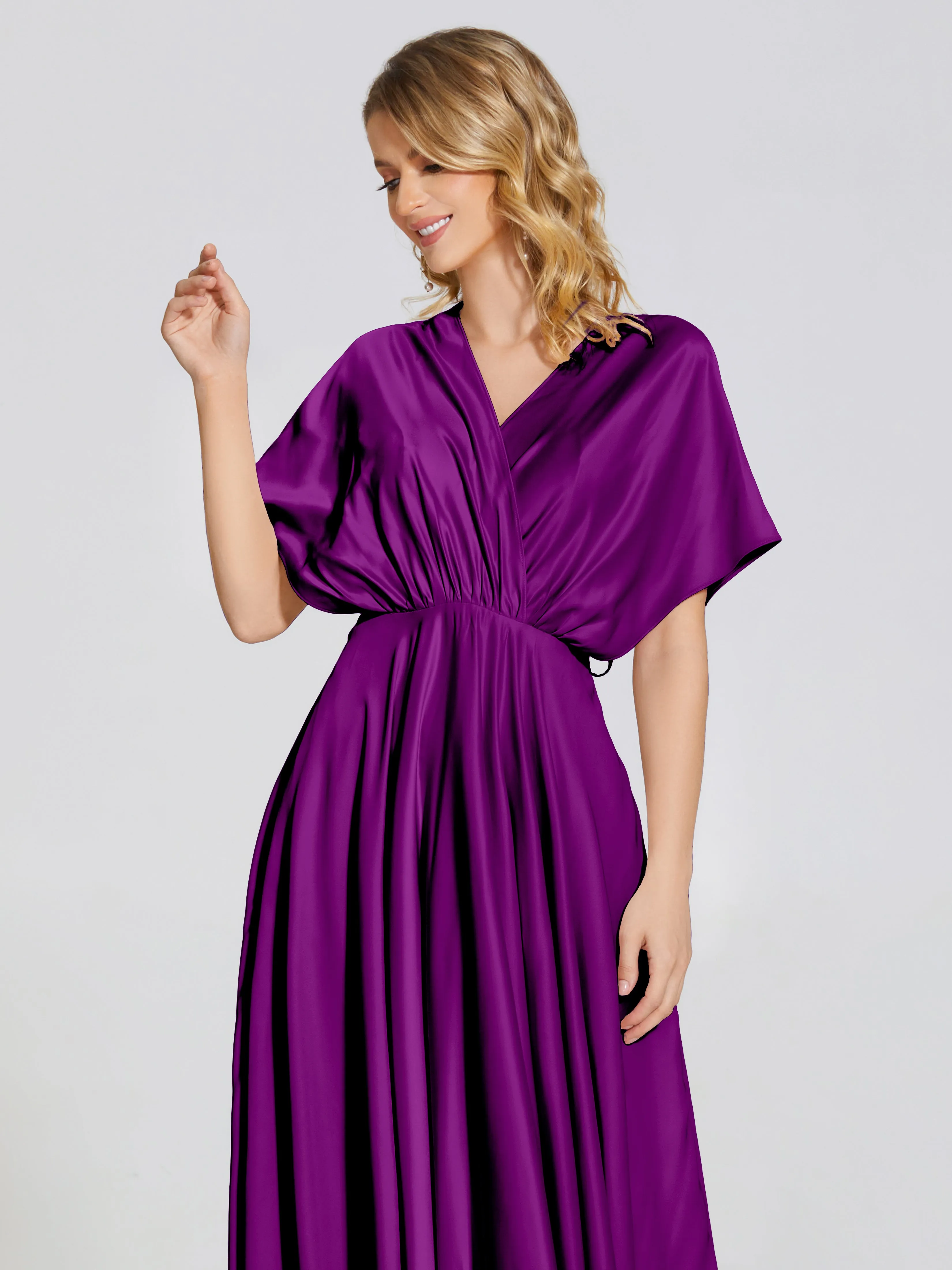 Georgia Modest Short Sleeves Soft Satin Bridesmaid Dresses