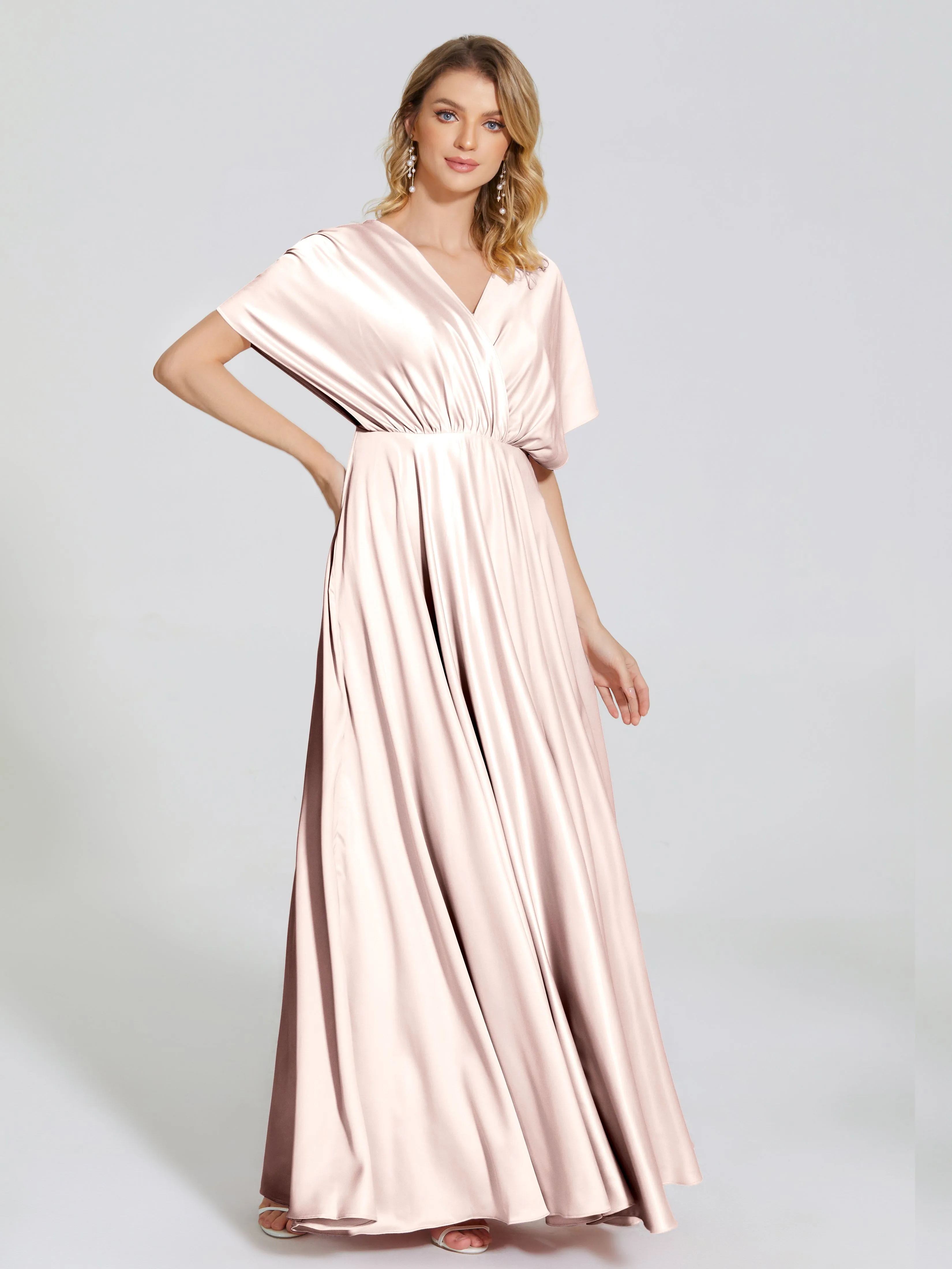 Georgia Modest Short Sleeves Soft Satin Bridesmaid Dresses