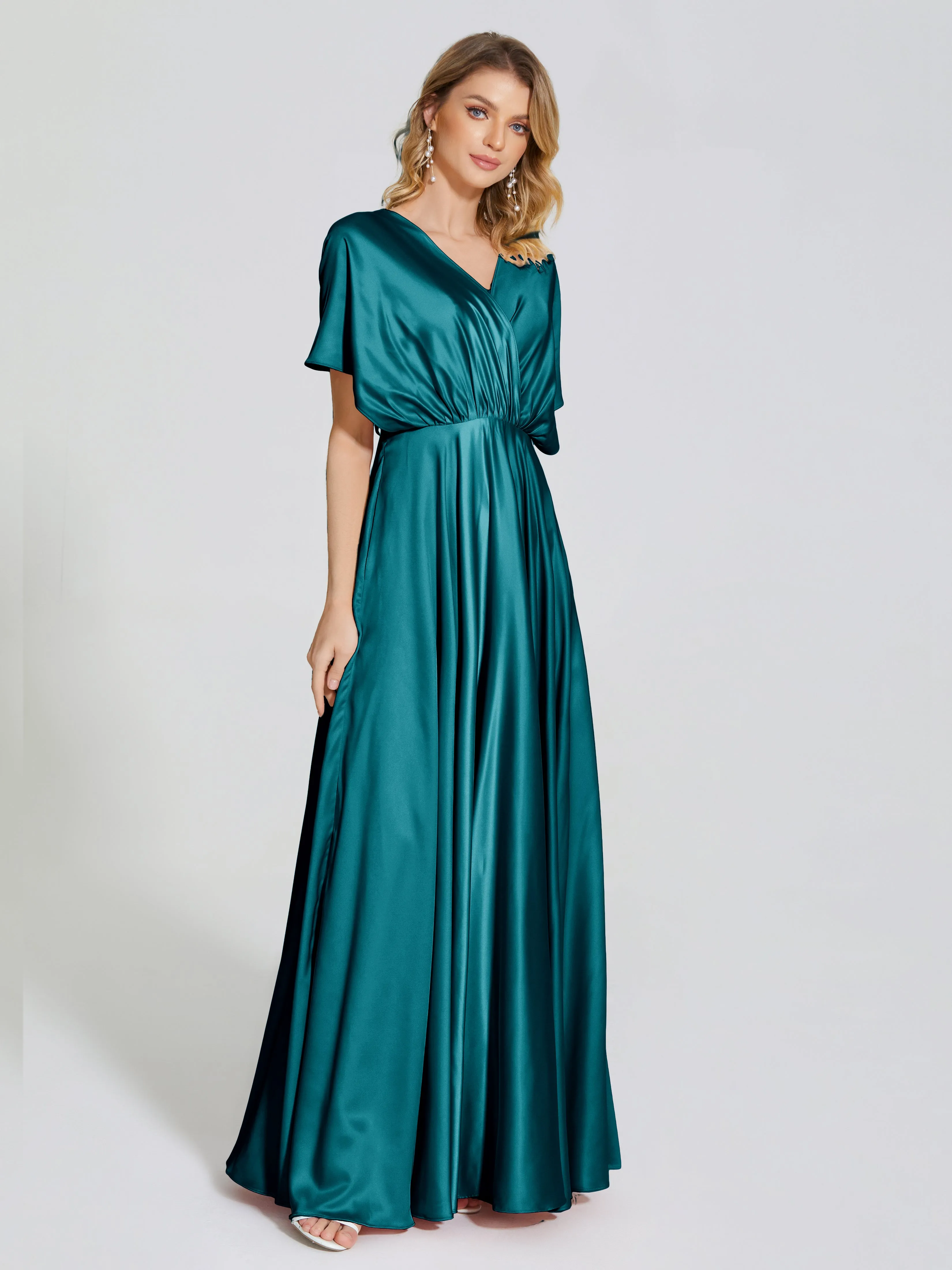 Georgia Modest Short Sleeves Soft Satin Bridesmaid Dresses