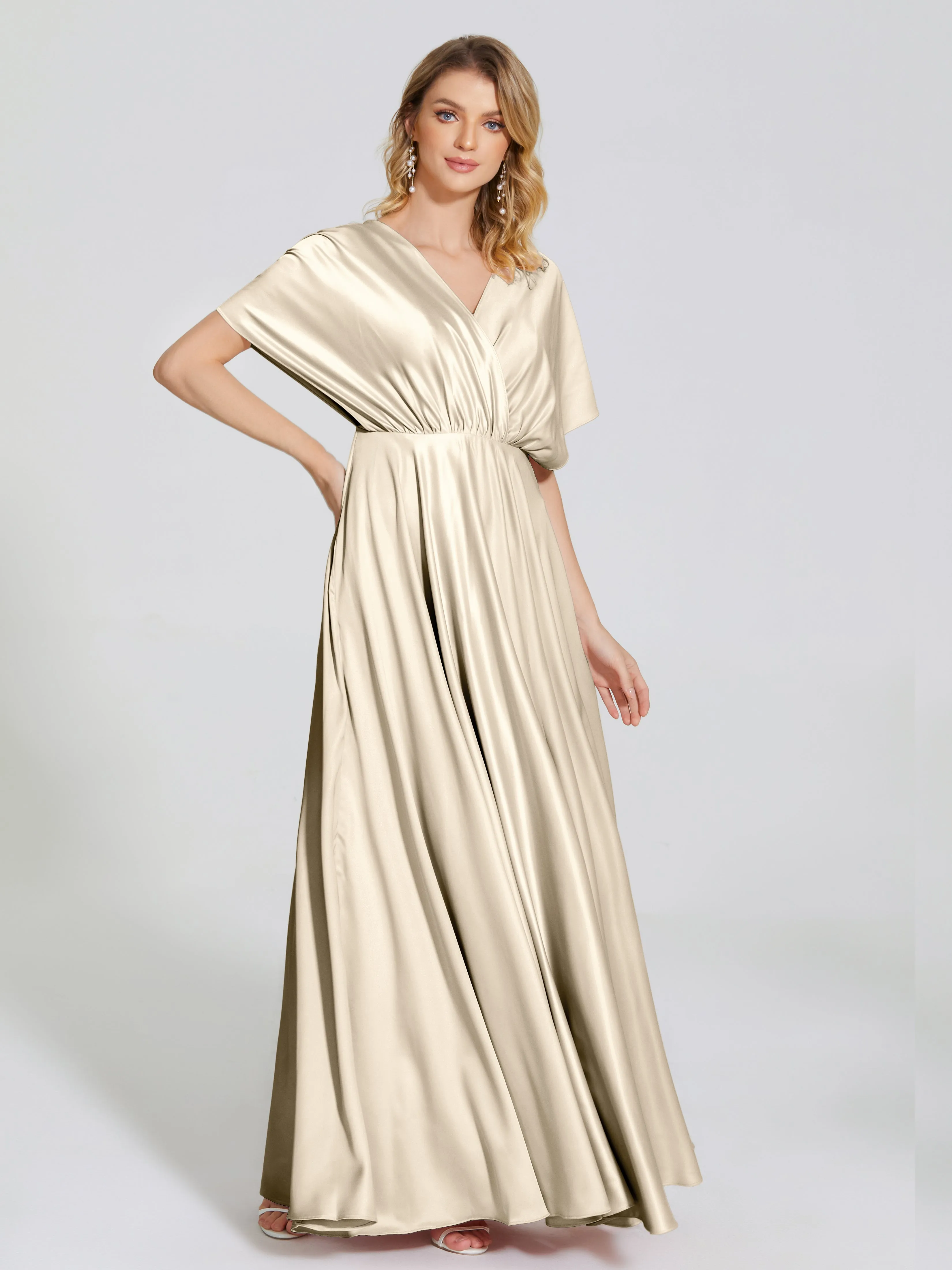 Georgia Modest Short Sleeves Soft Satin Bridesmaid Dresses