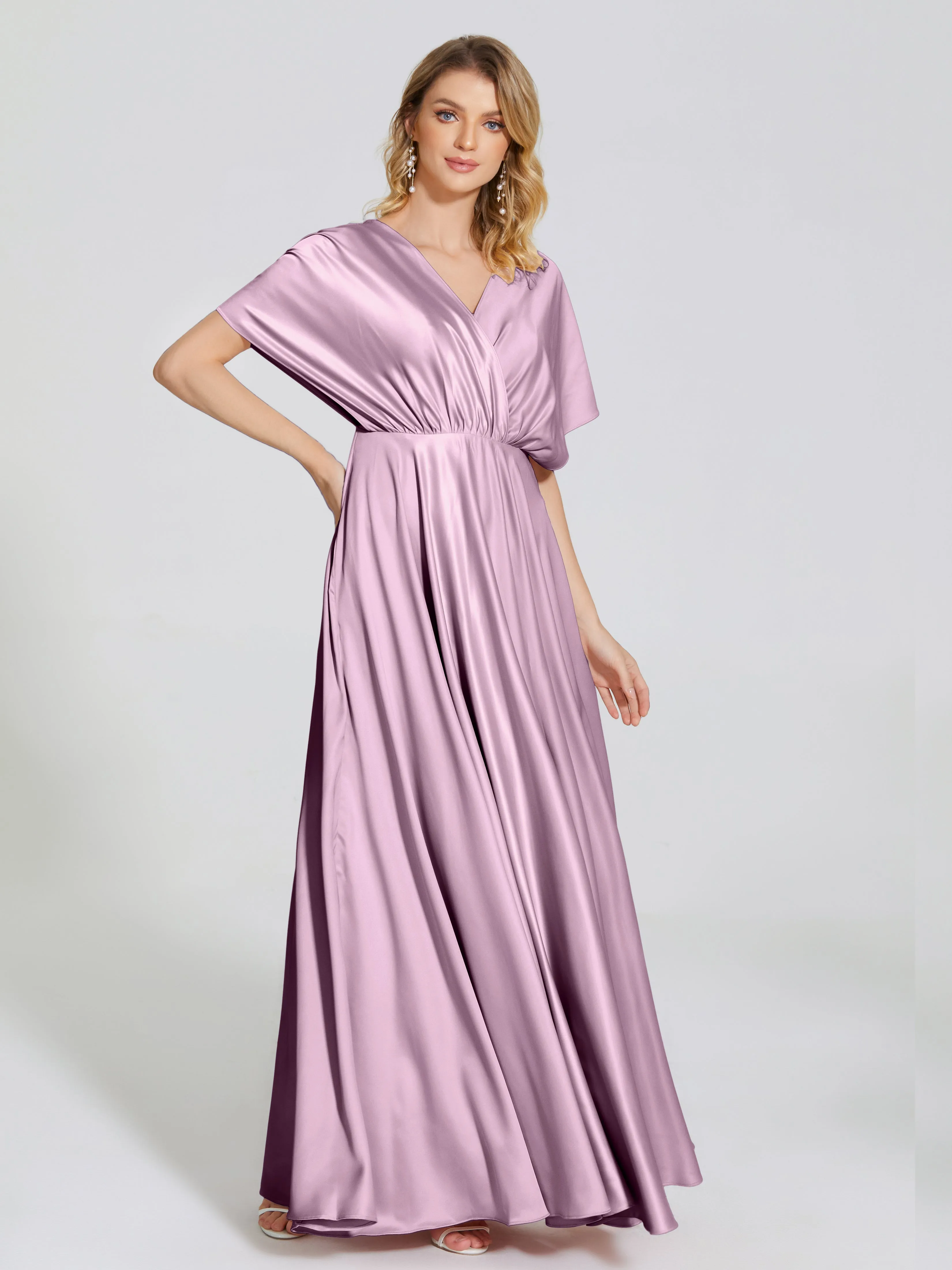 Georgia Modest Short Sleeves Soft Satin Bridesmaid Dresses