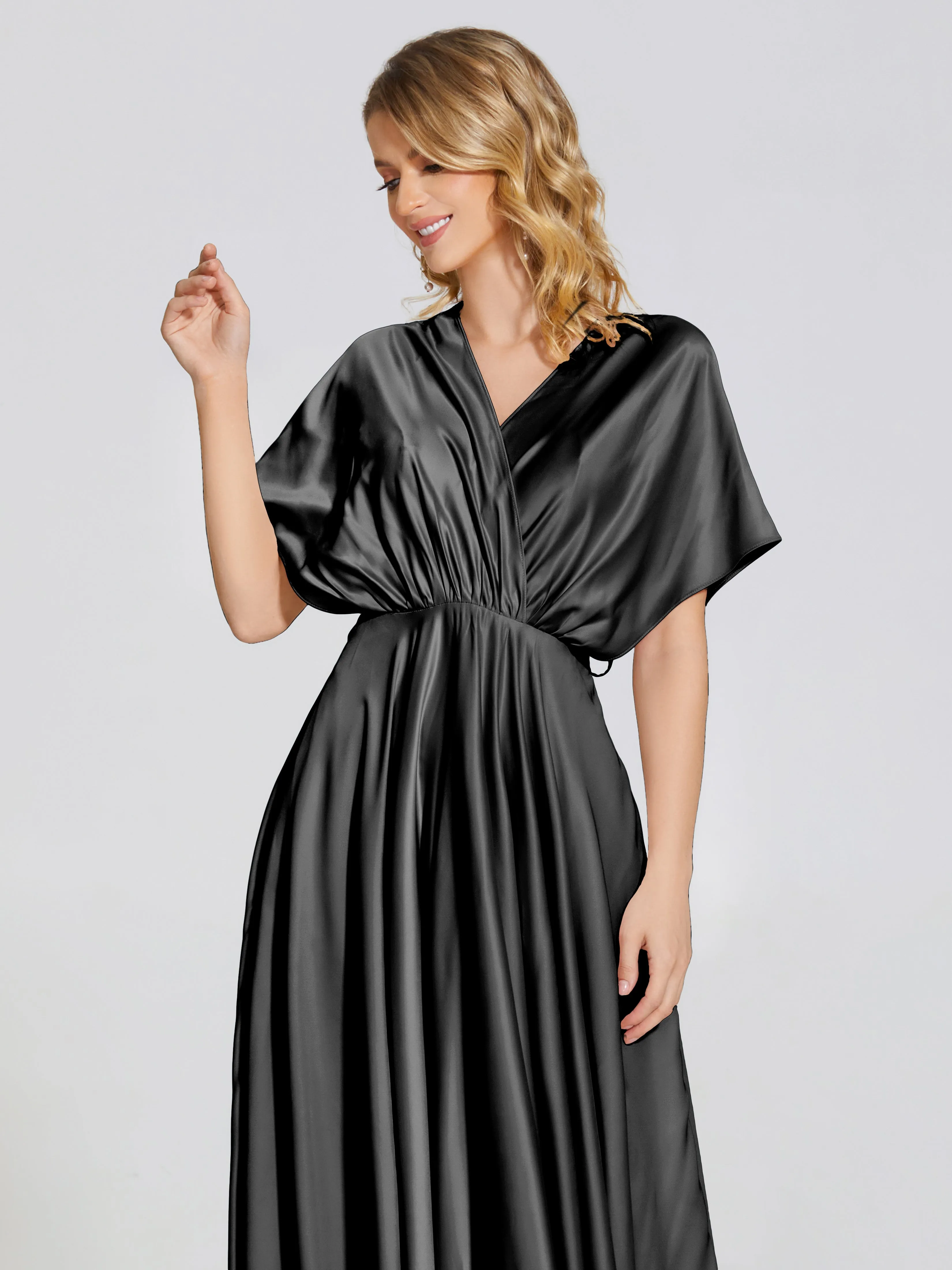 Georgia Modest Short Sleeves Soft Satin Bridesmaid Dresses