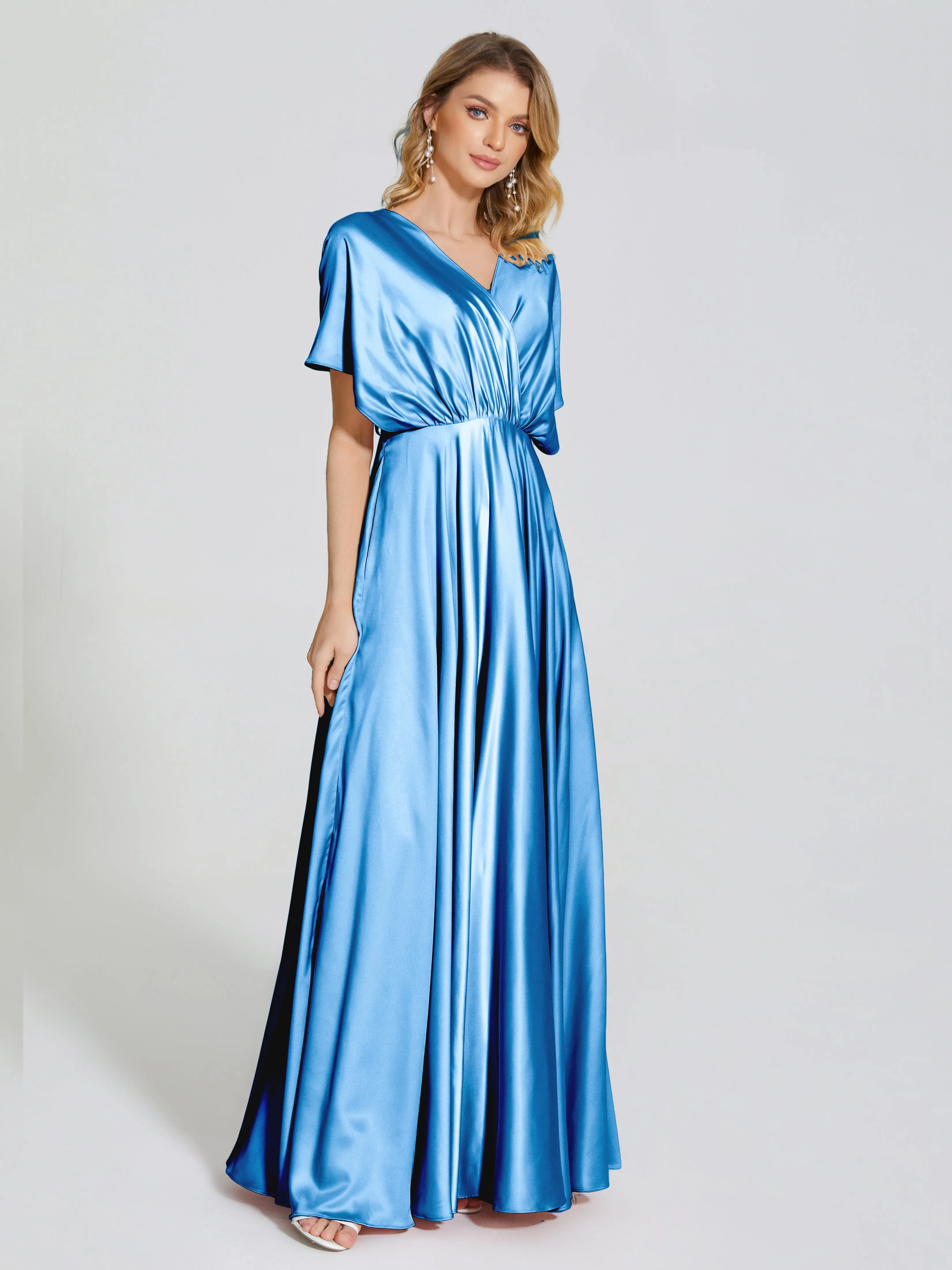 Georgia Modest Short Sleeves Soft Satin Bridesmaid Dresses