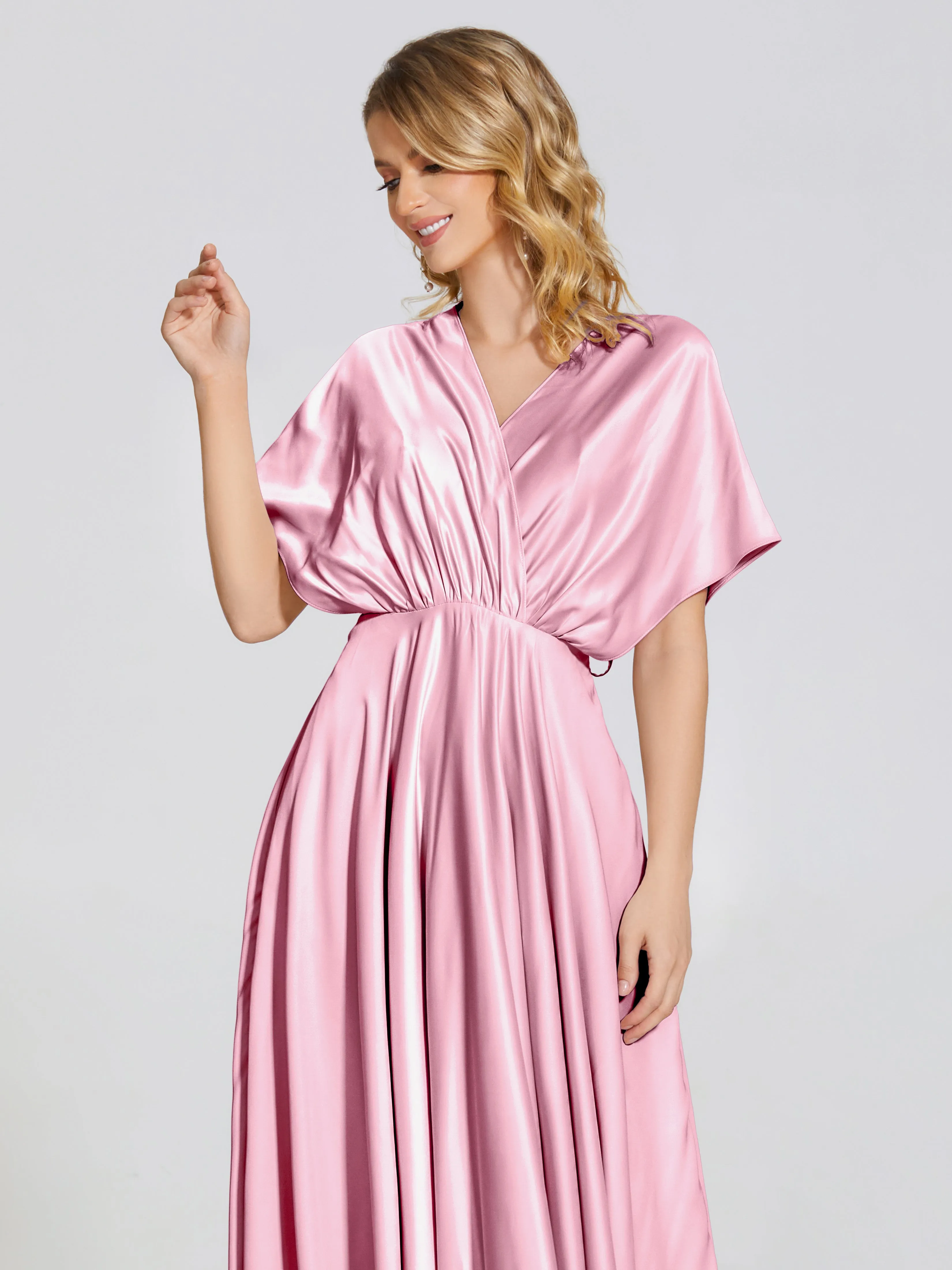 Georgia Modest Short Sleeves Soft Satin Bridesmaid Dresses