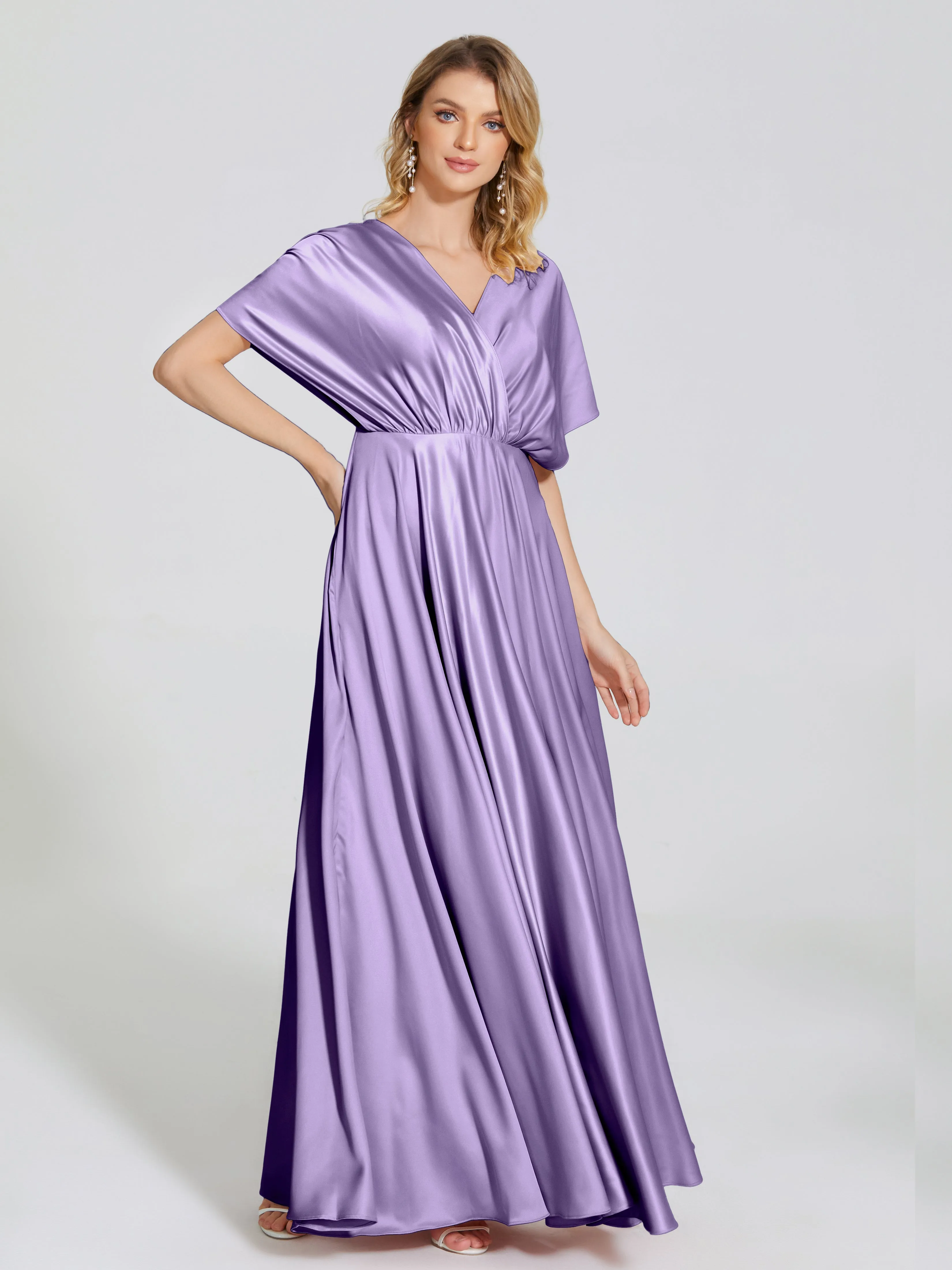 Georgia Modest Short Sleeves Soft Satin Bridesmaid Dresses