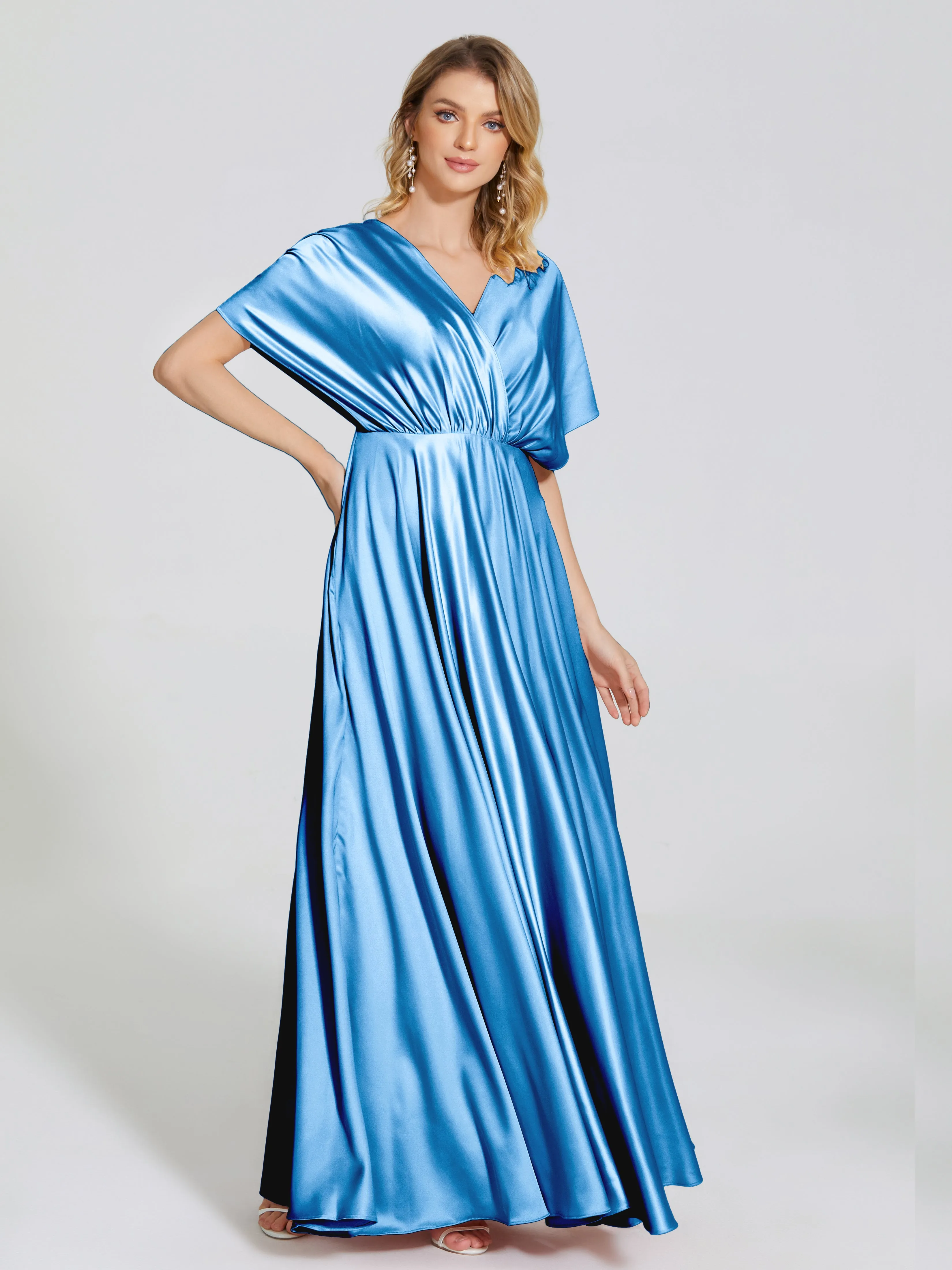 Georgia Modest Short Sleeves Soft Satin Bridesmaid Dresses