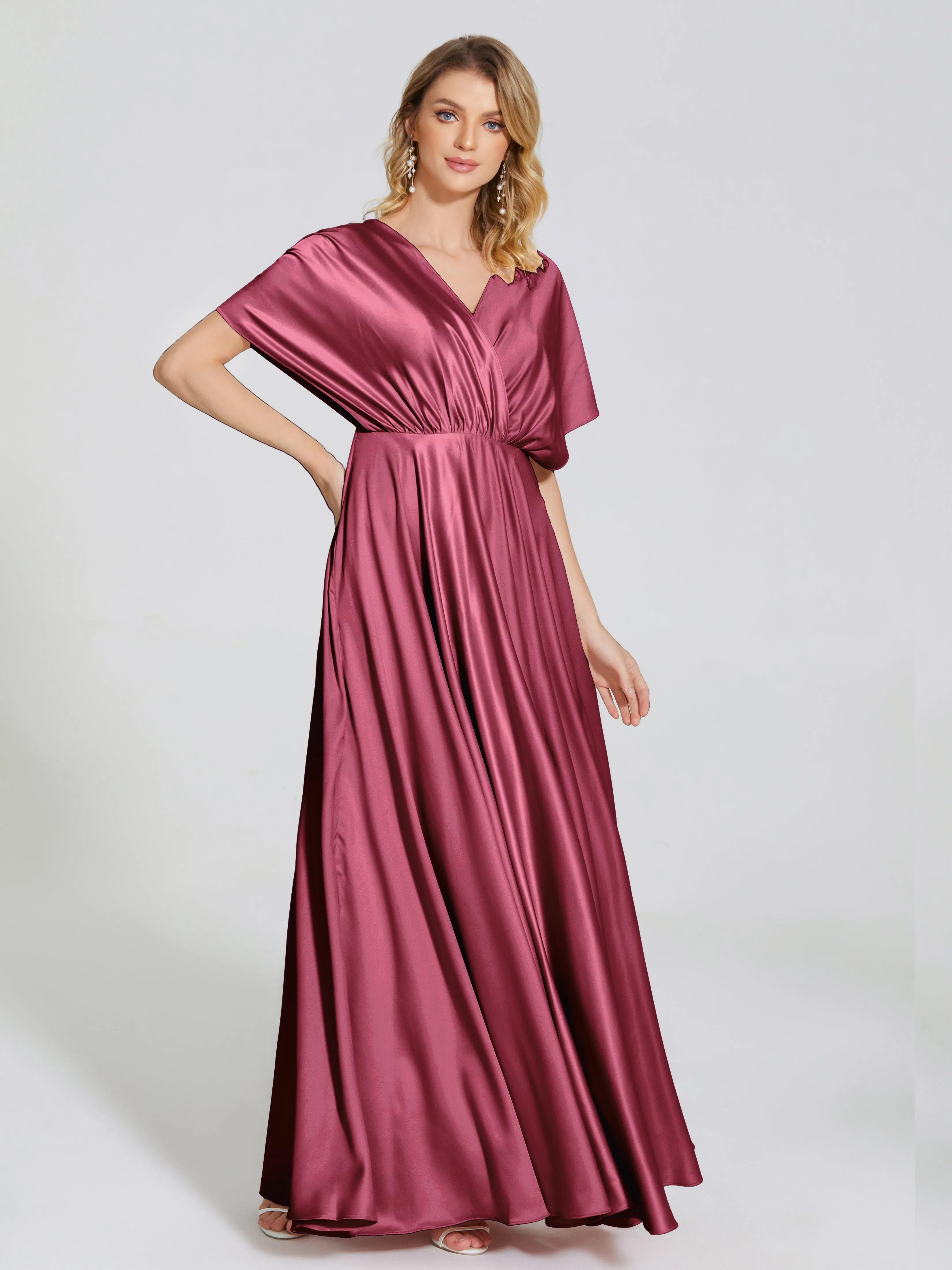 Georgia Modest Short Sleeves Soft Satin Bridesmaid Dresses