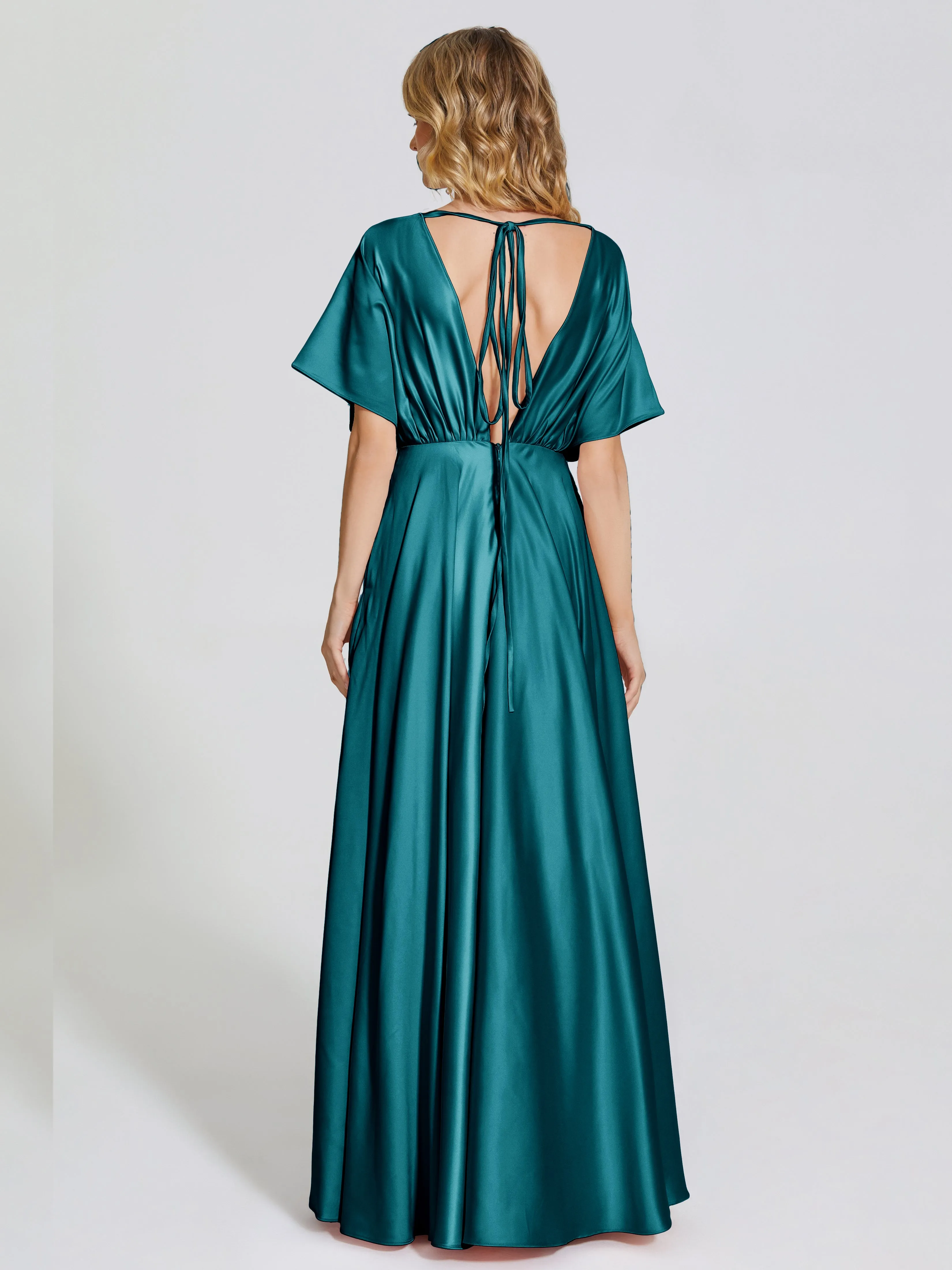 Georgia Modest Short Sleeves Soft Satin Bridesmaid Dresses