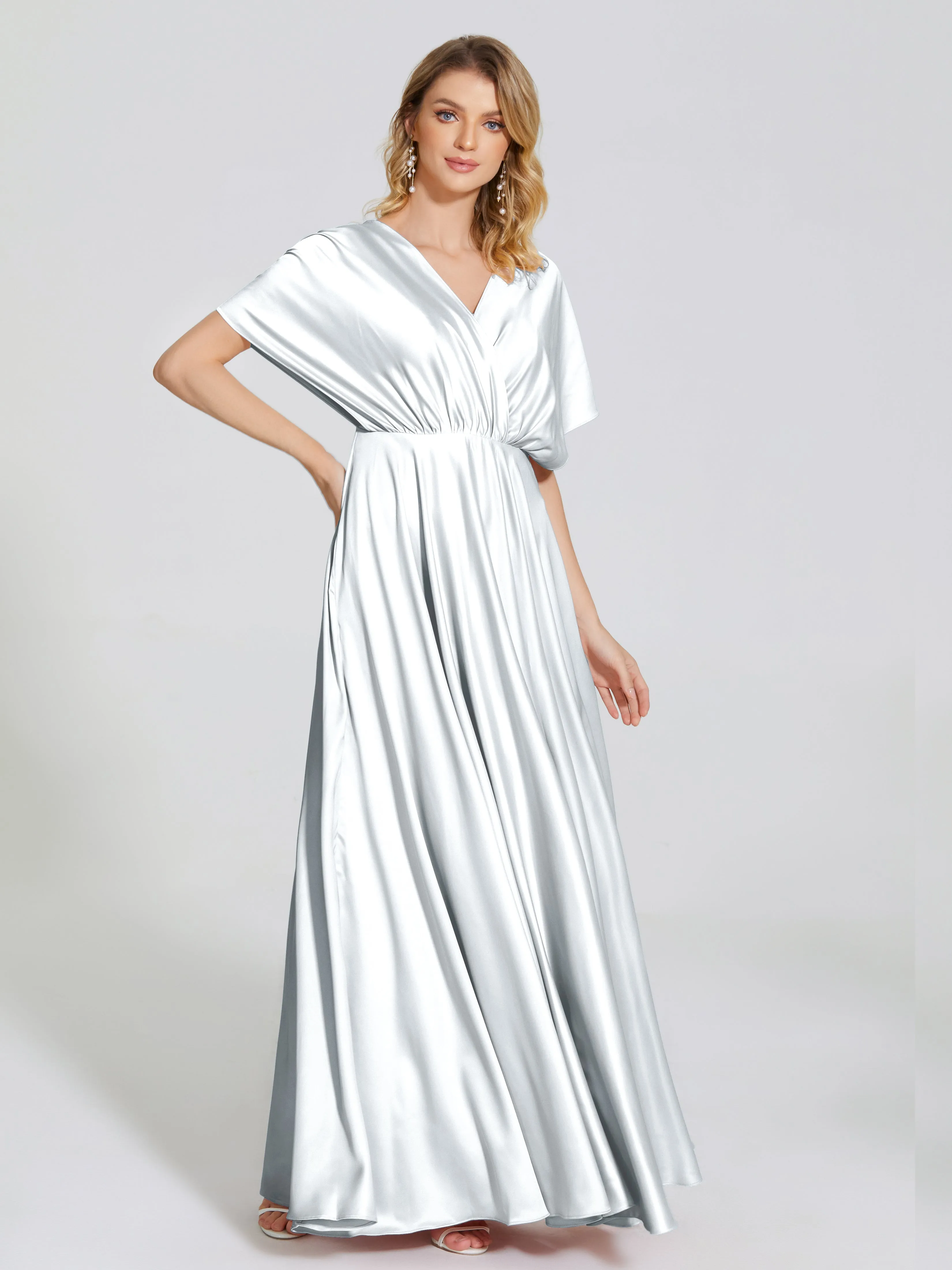 Georgia Modest Short Sleeves Soft Satin Bridesmaid Dresses