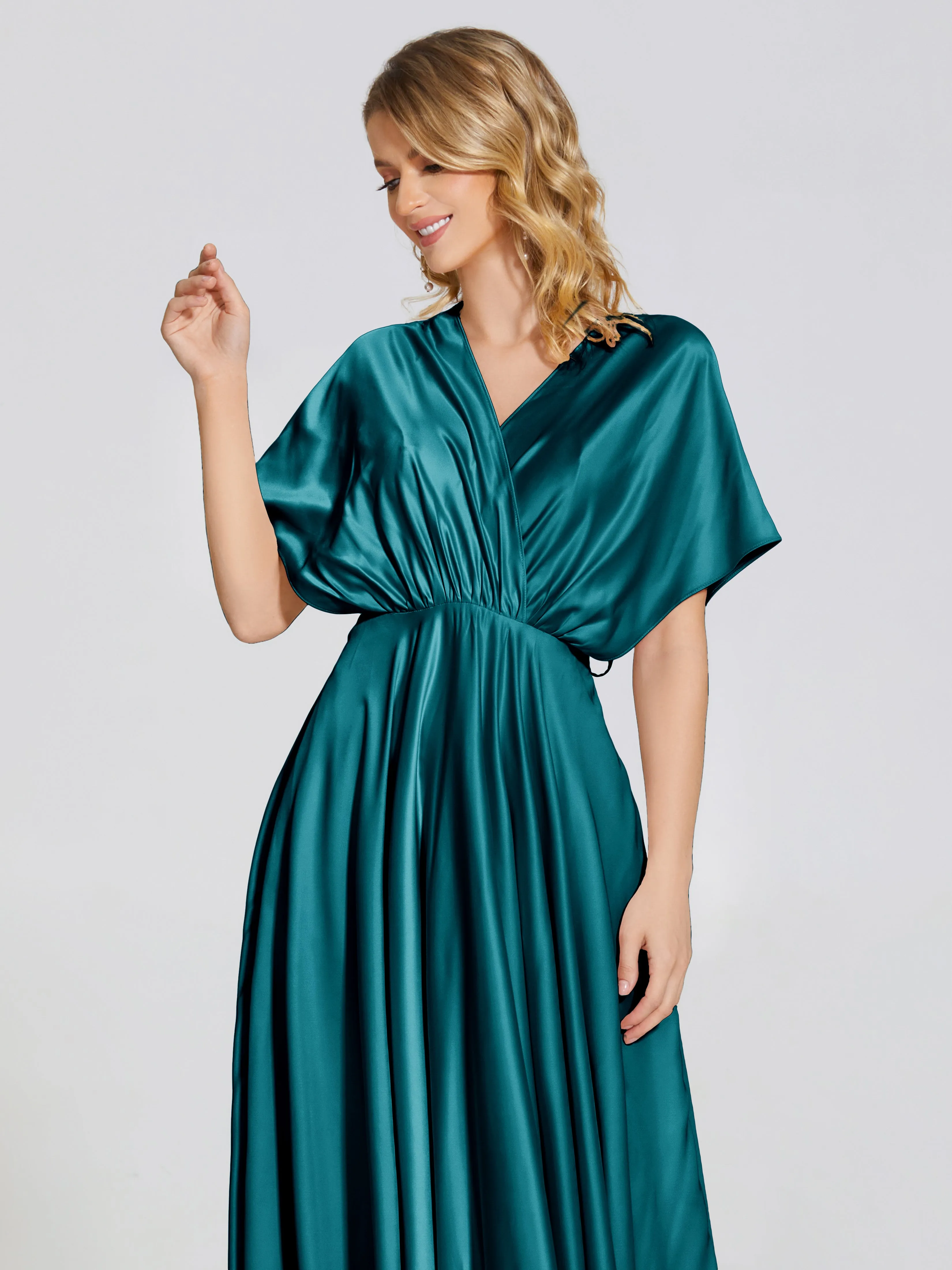 Georgia Modest Short Sleeves Soft Satin Bridesmaid Dresses