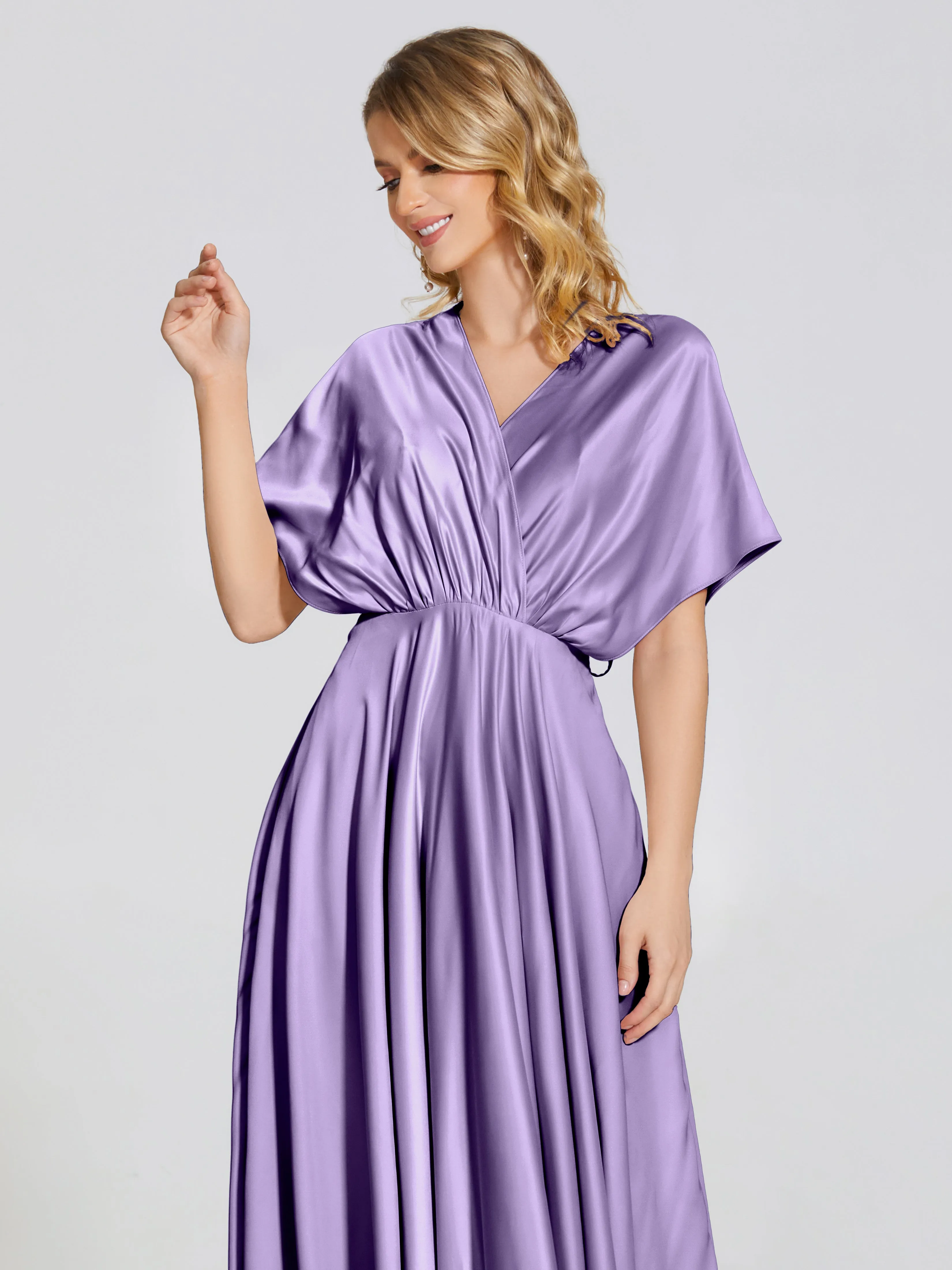 Georgia Modest Short Sleeves Soft Satin Bridesmaid Dresses