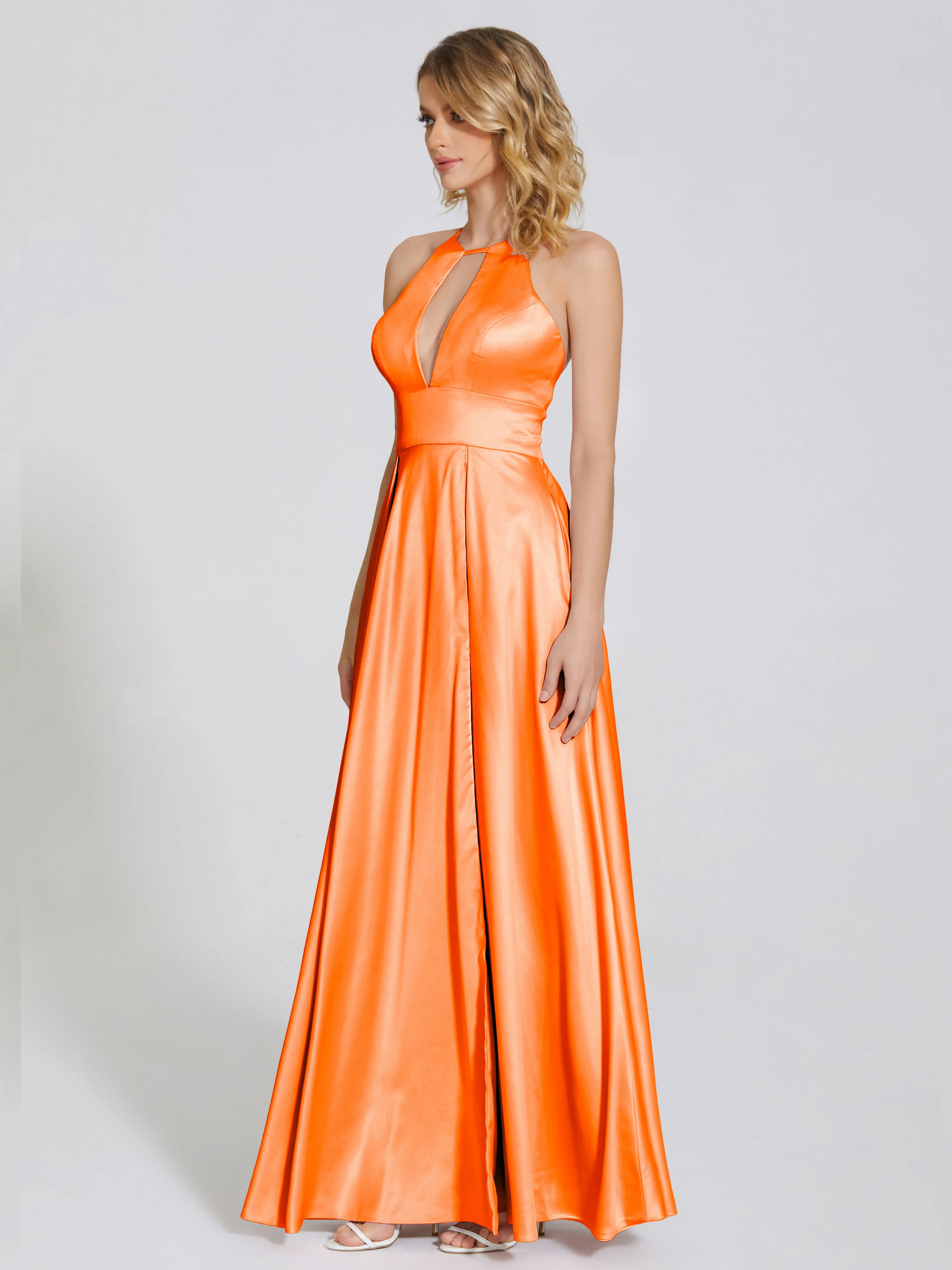 Halter Soft Satin Party Dresses