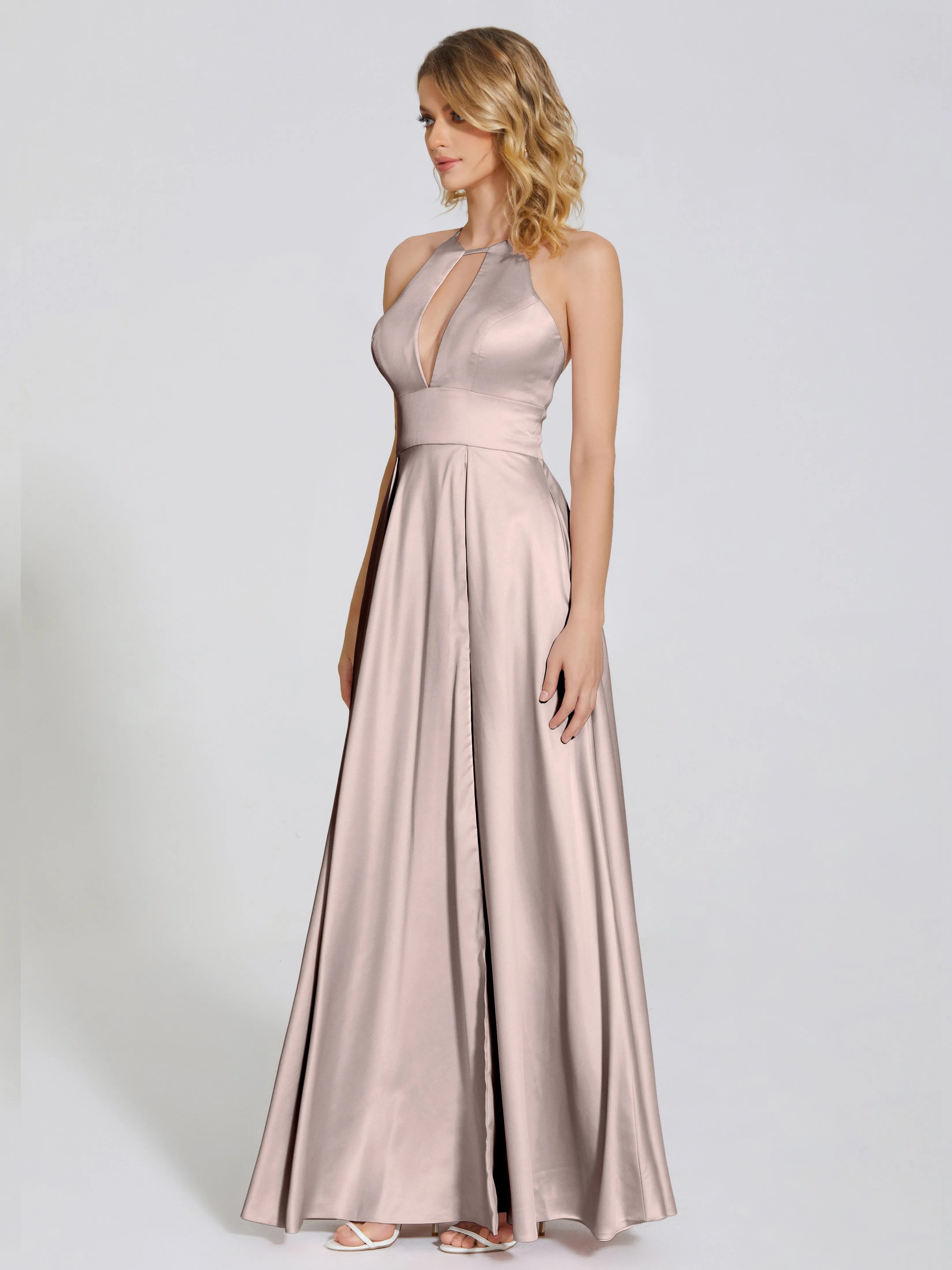 Halter Soft Satin Party Dresses