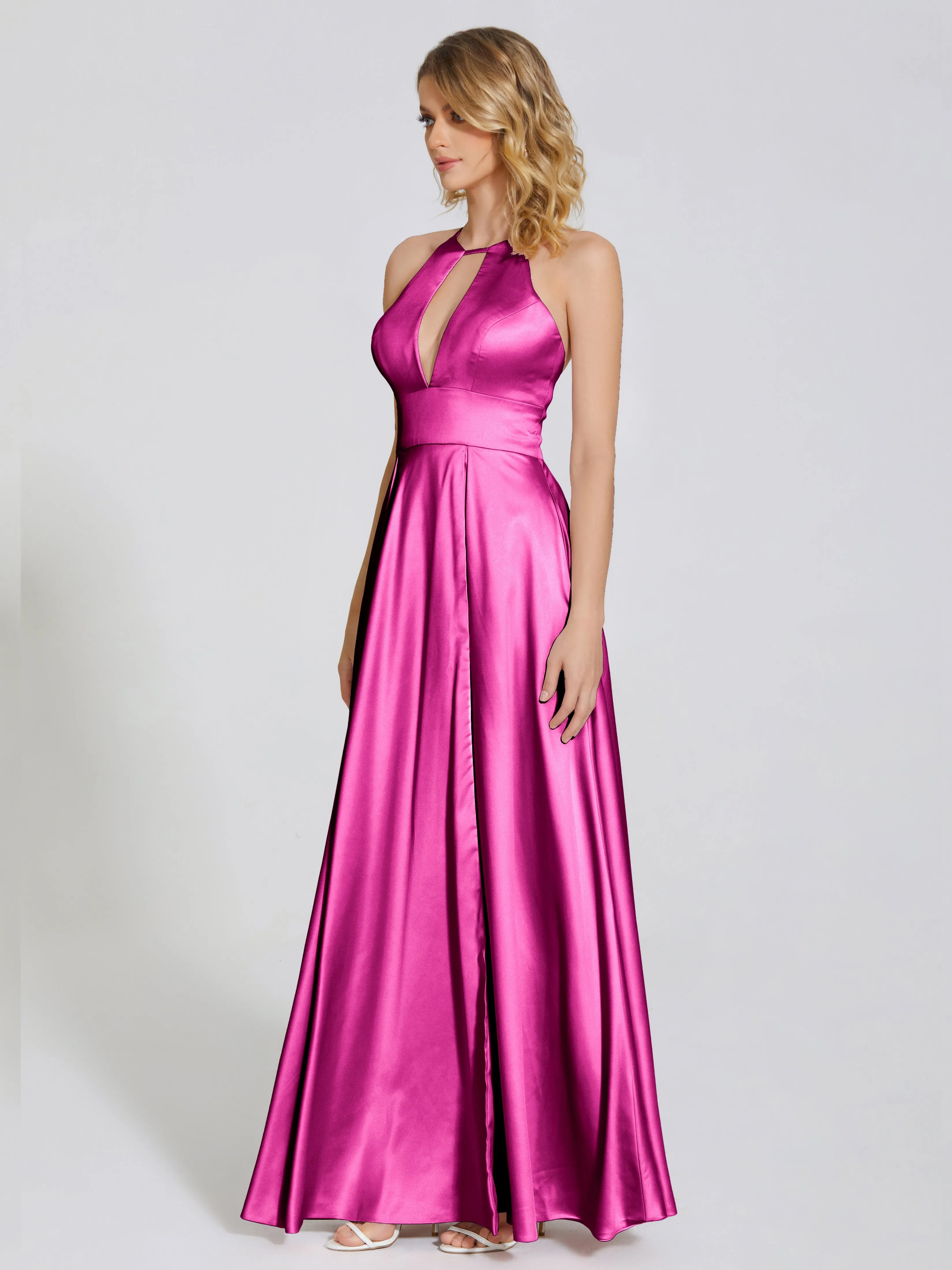 Halter Soft Satin Party Dresses