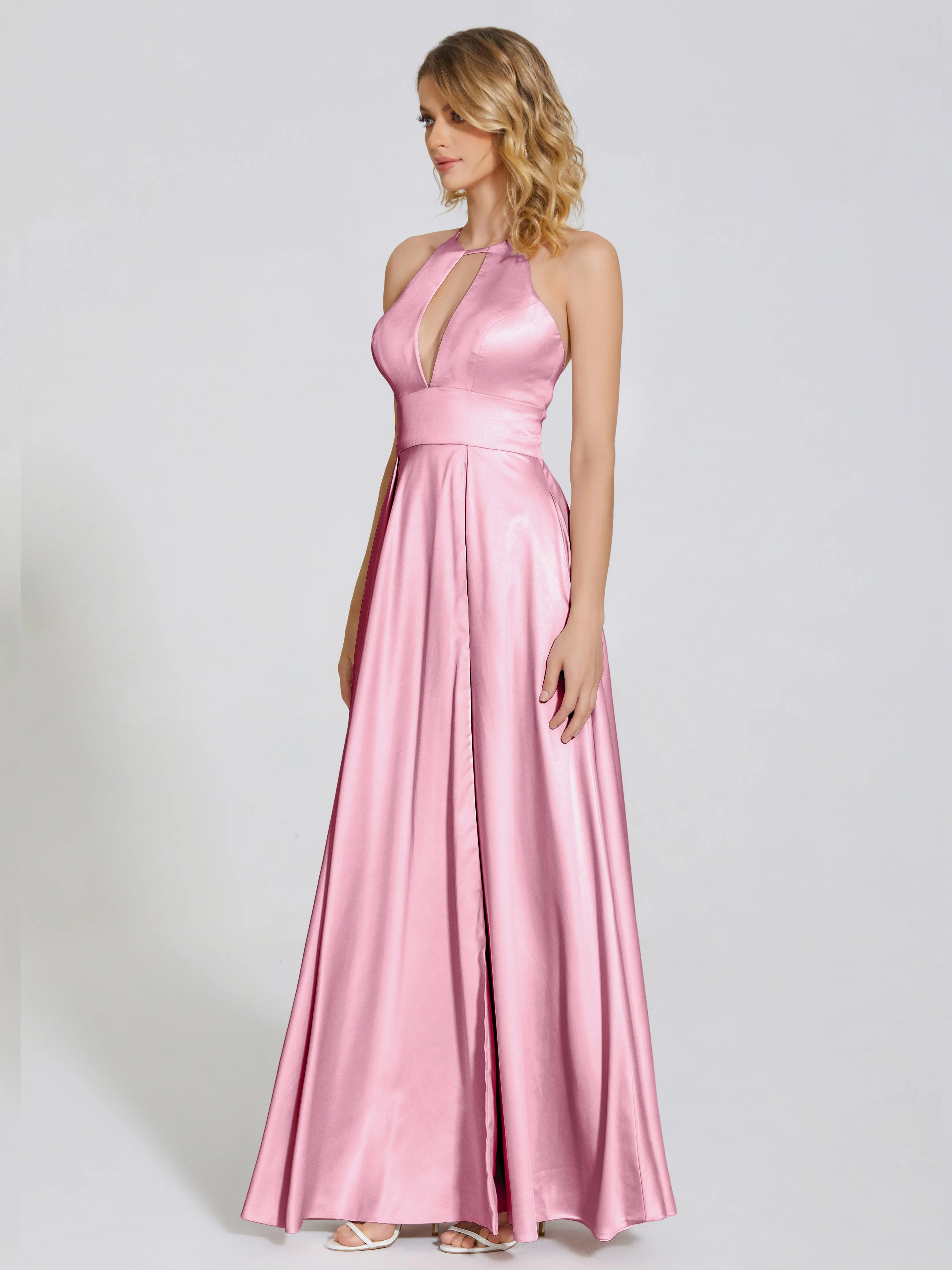 Halter Soft Satin Party Dresses