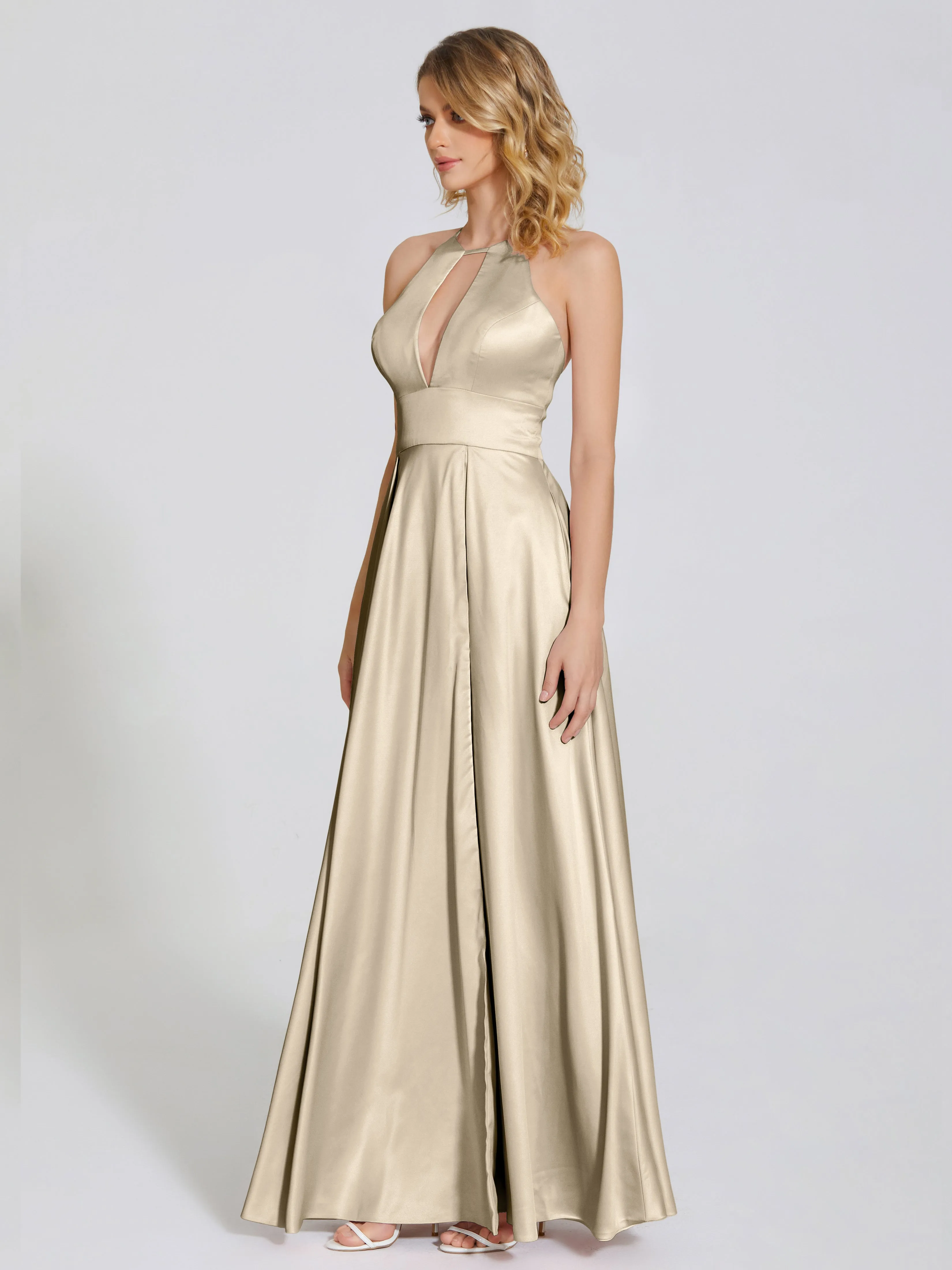 Halter Soft Satin Party Dresses