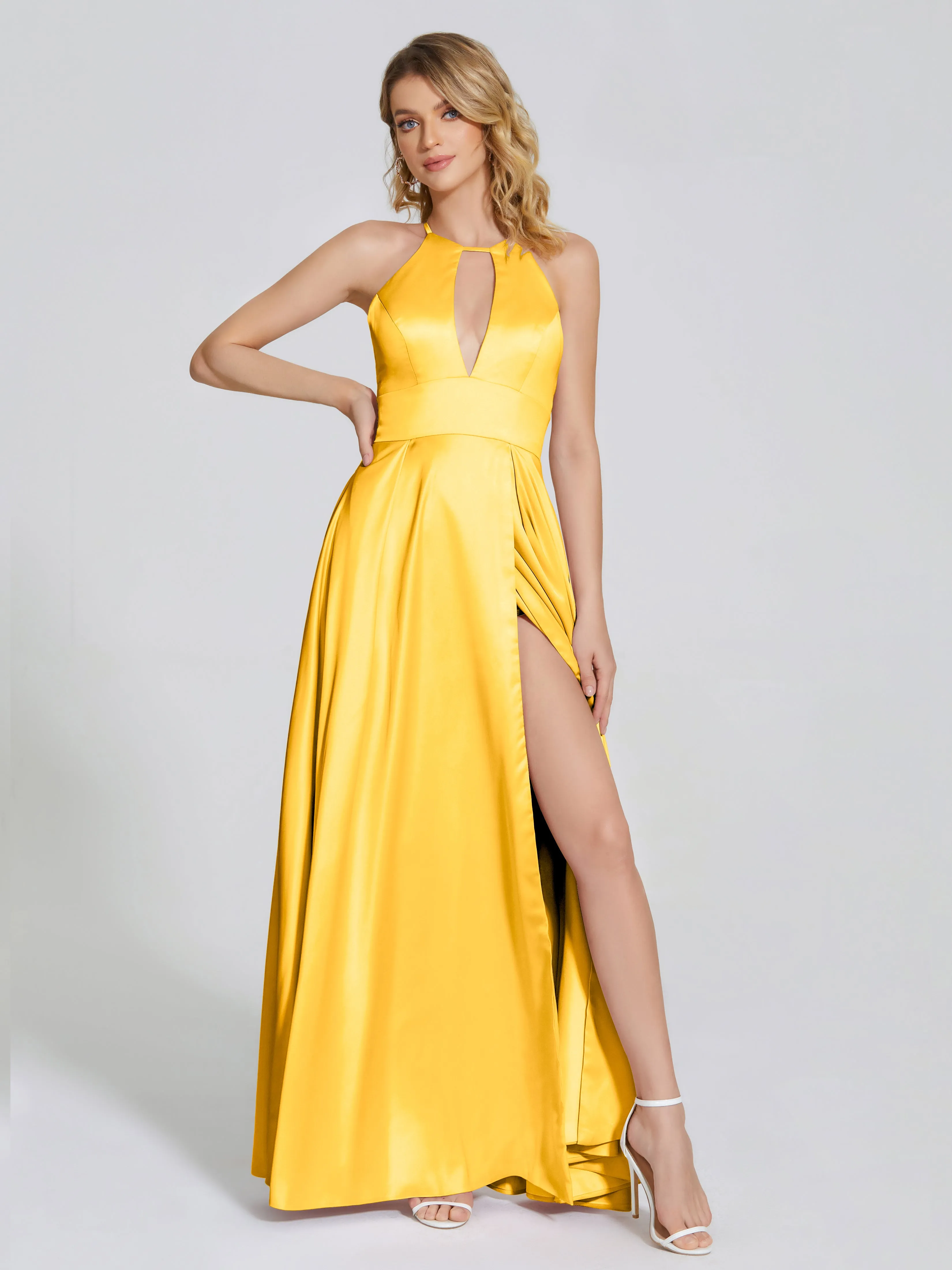 Halter Soft Satin Party Dresses