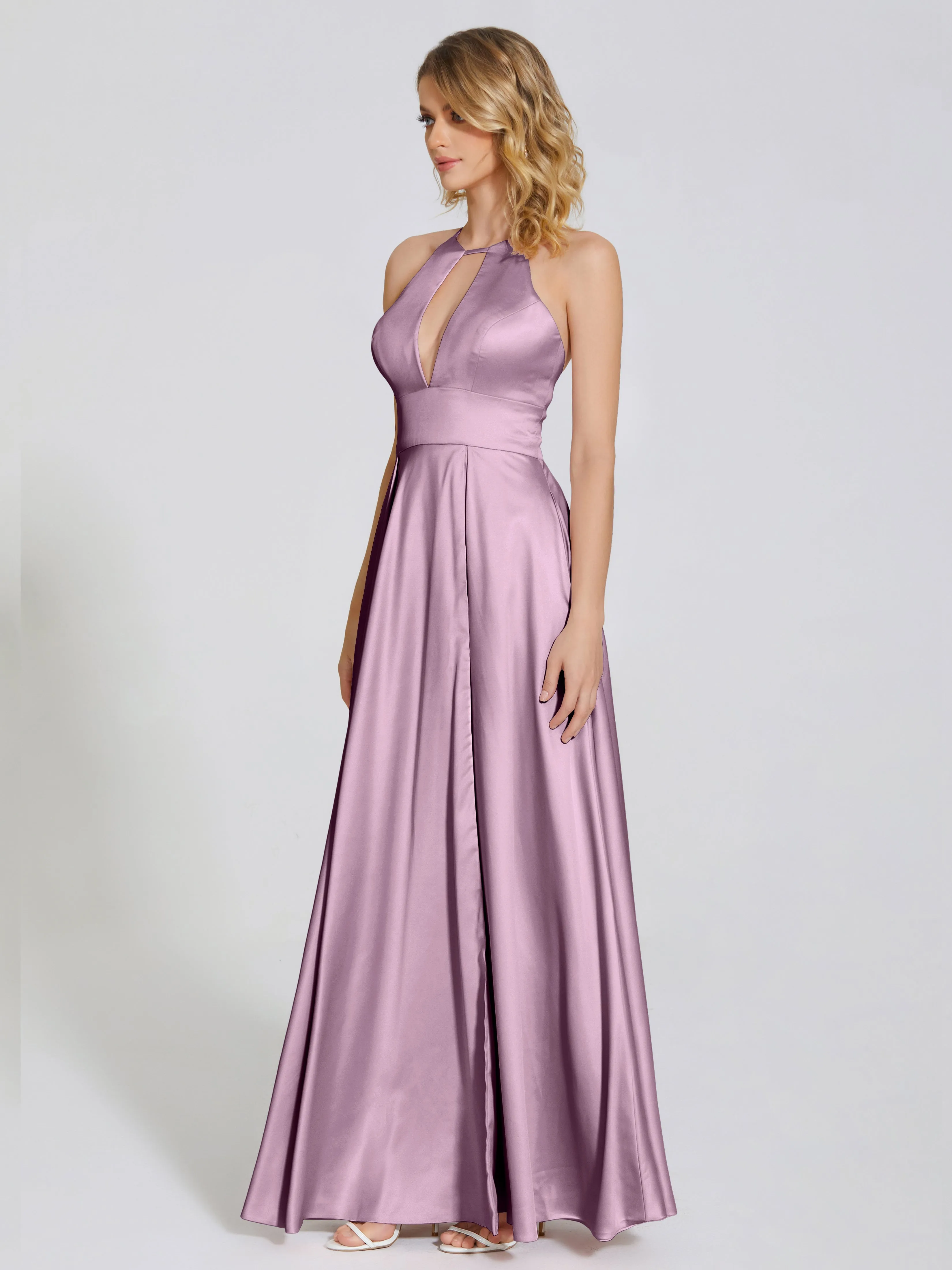 Halter Soft Satin Party Dresses