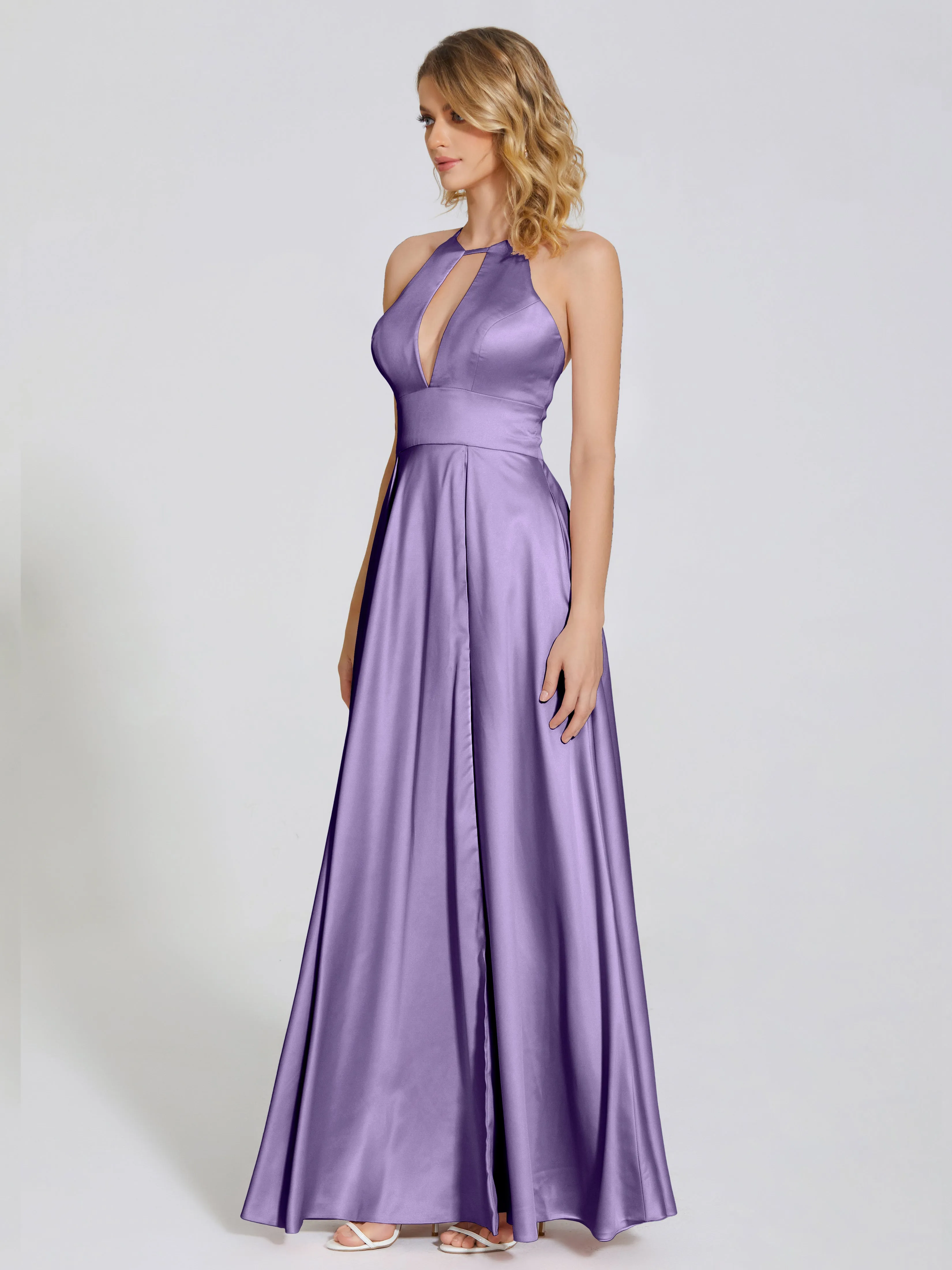 Halter Soft Satin Party Dresses