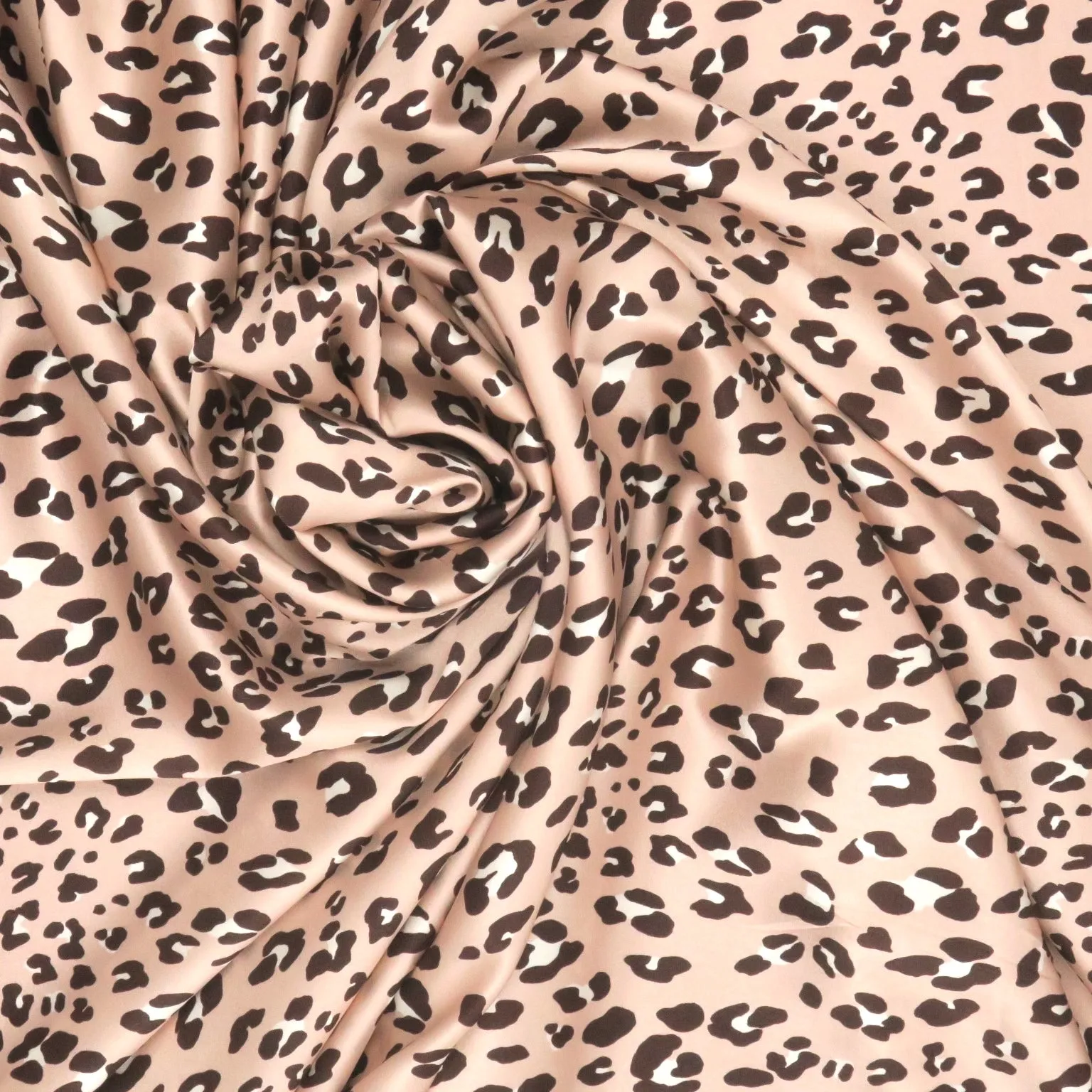 Leopard Light Pink Stretch Printed Satin Silk Fabric