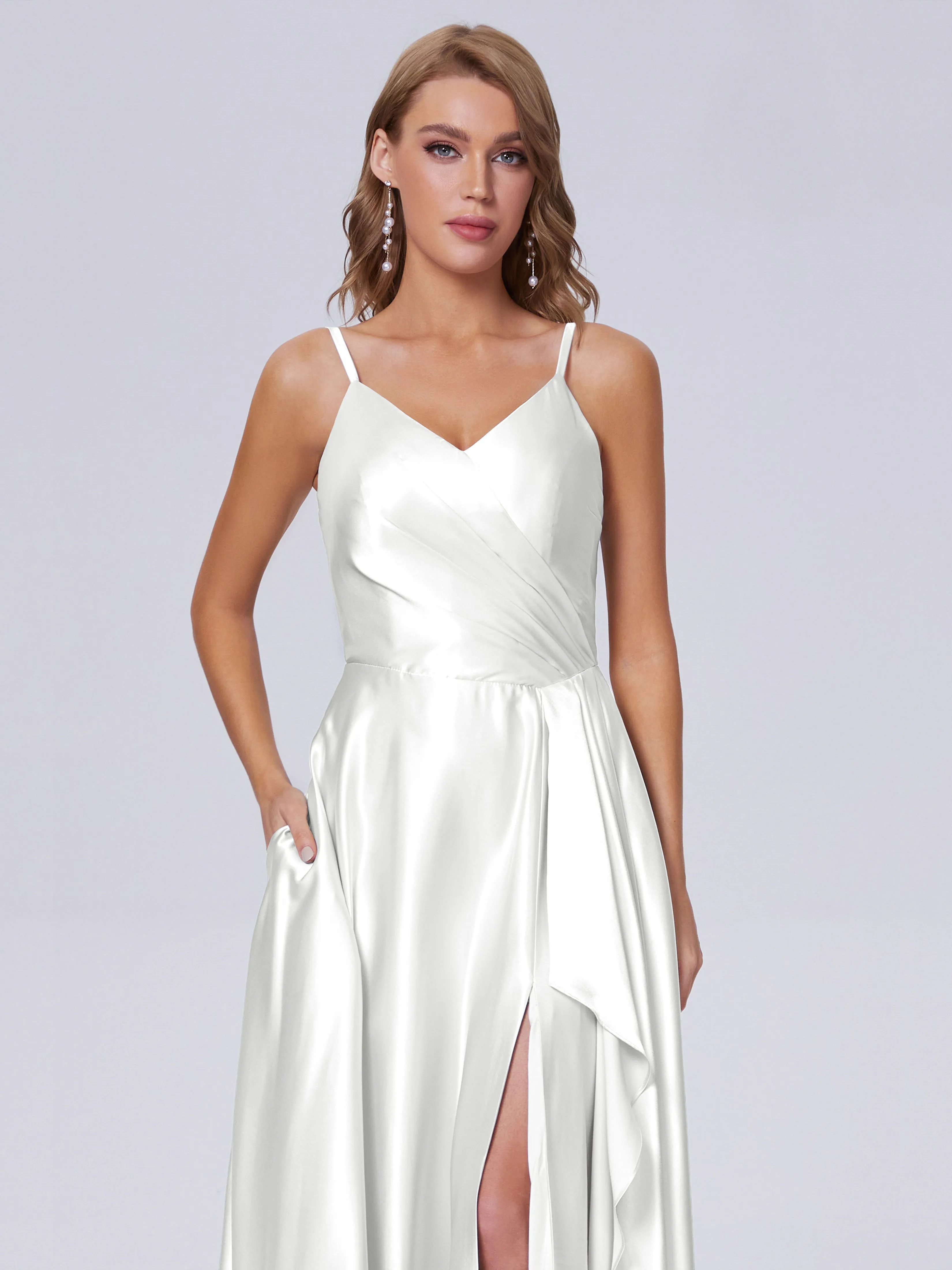 Lila Asymmetrical Split Soft Satin Bridesmaid Dresses