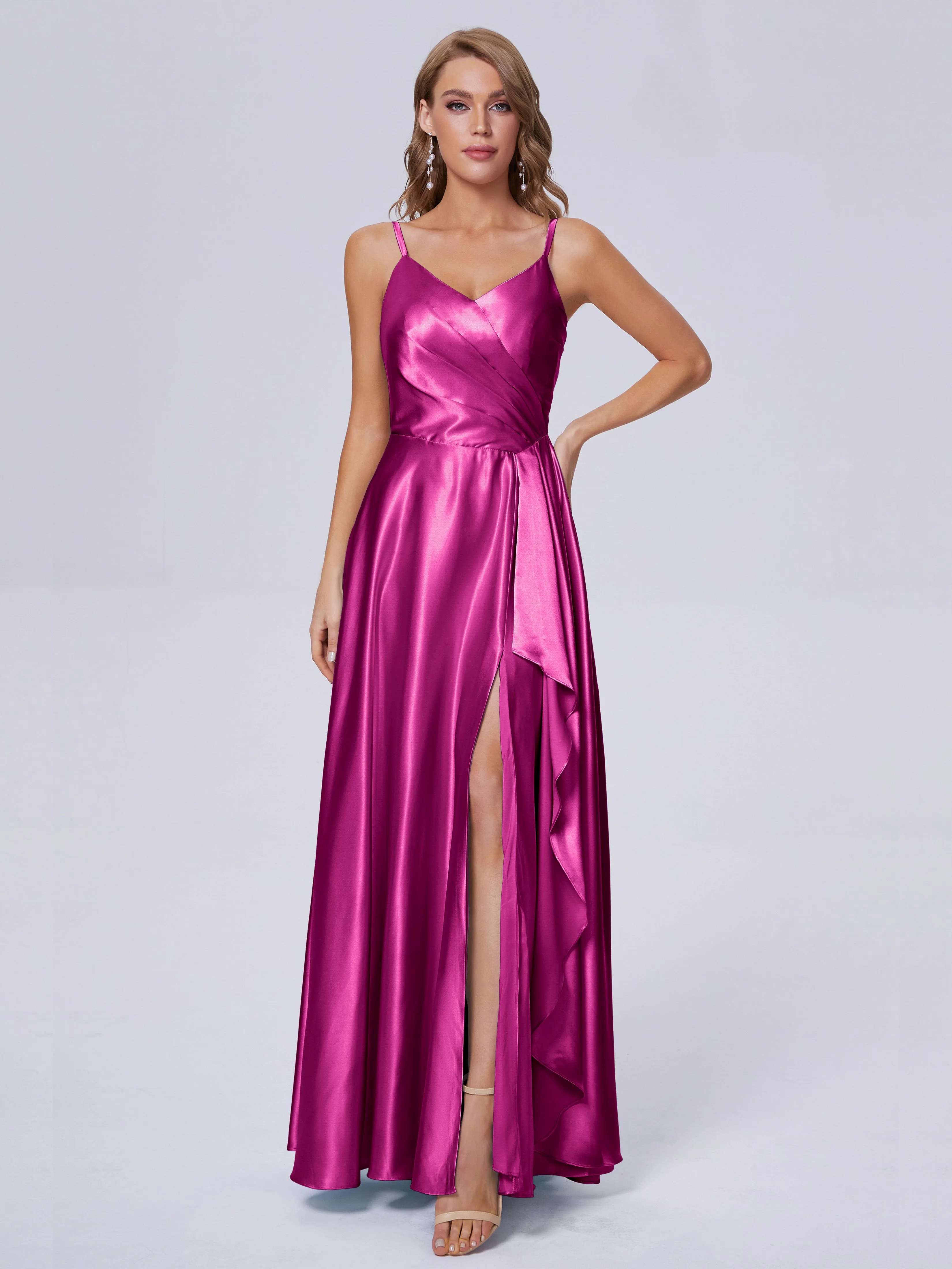 Lila Asymmetrical Split Soft Satin Bridesmaid Dresses