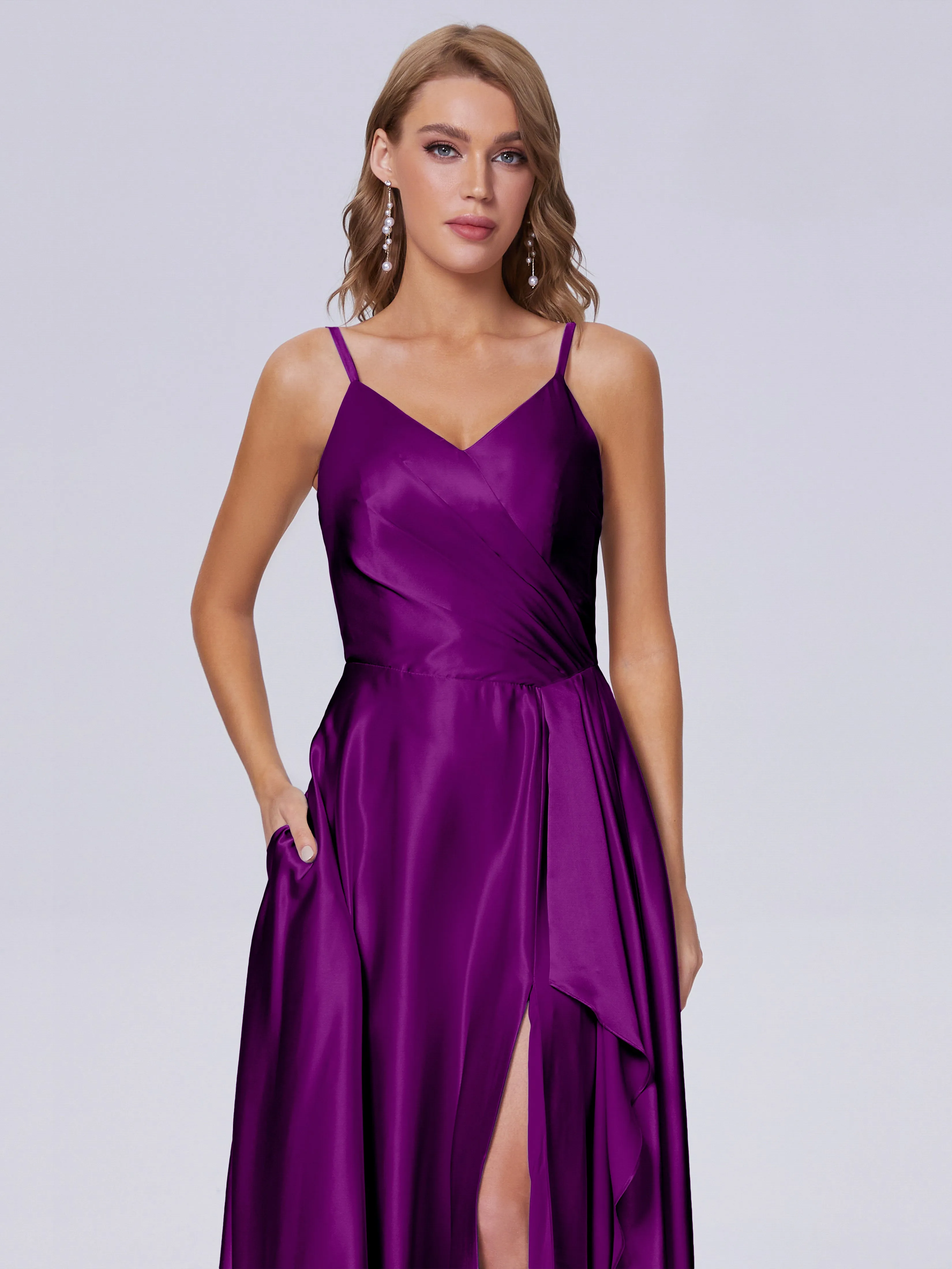 Lila Asymmetrical Split Soft Satin Bridesmaid Dresses