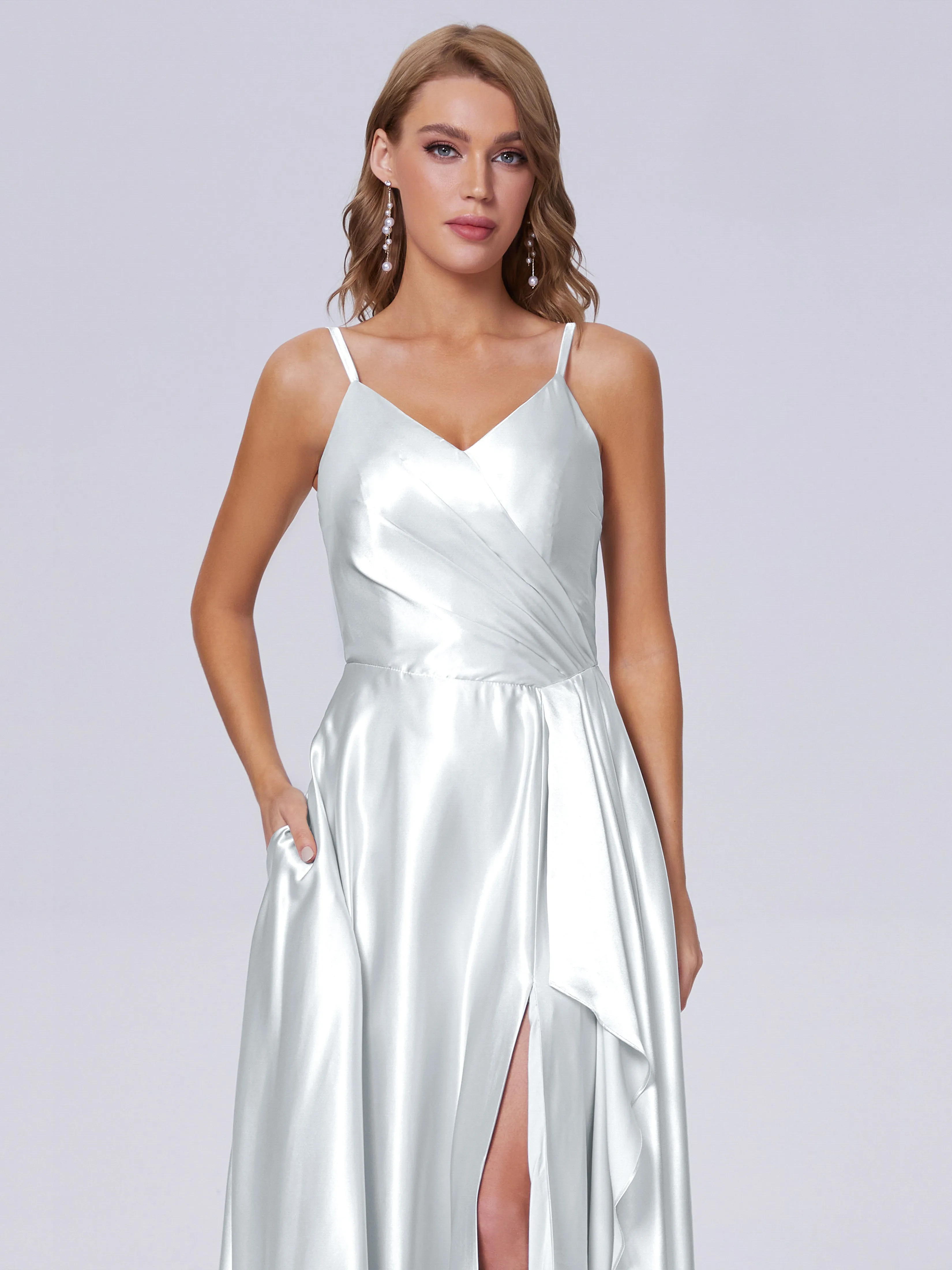 Lila Asymmetrical Split Soft Satin Bridesmaid Dresses