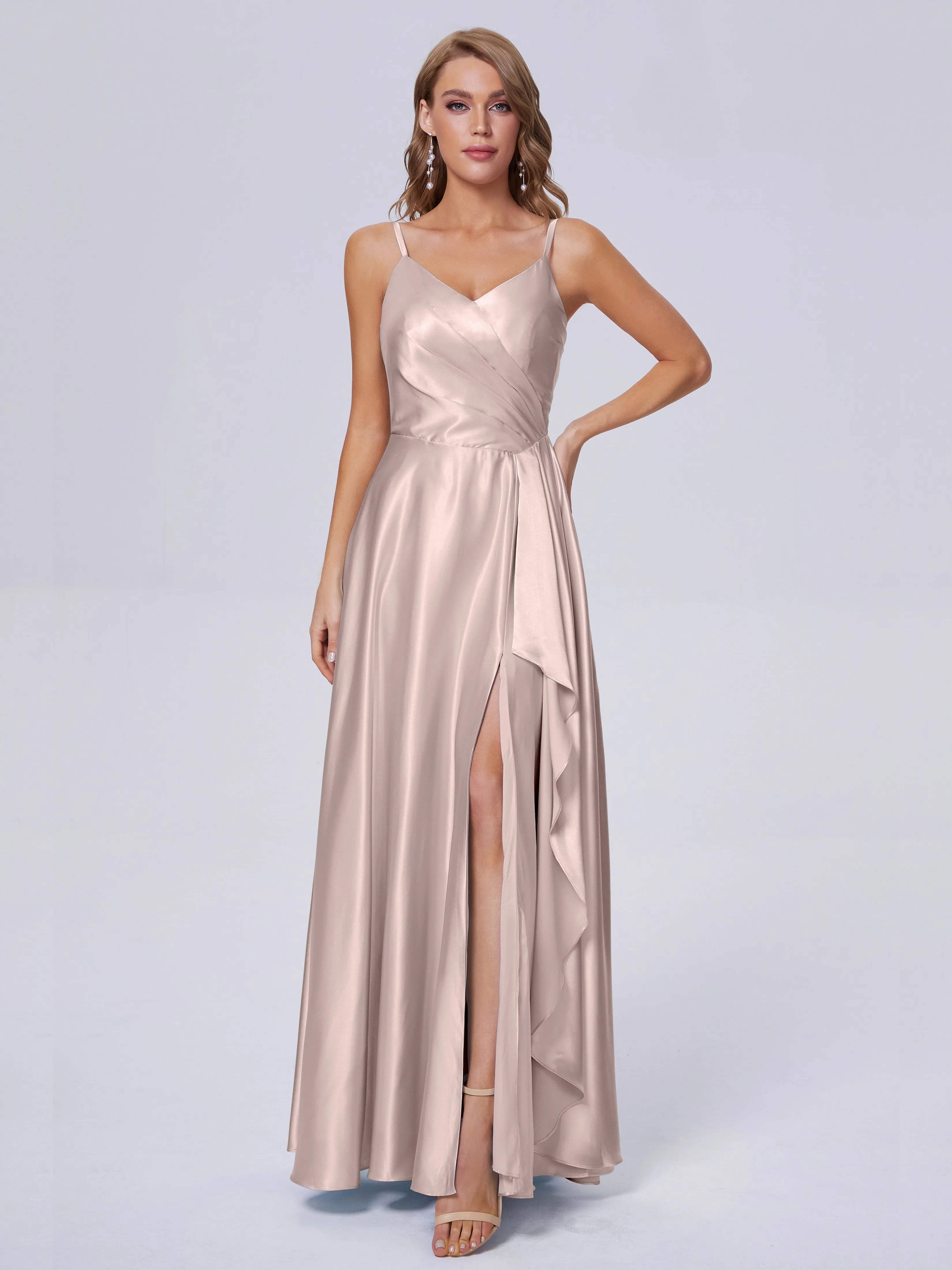 Lila Asymmetrical Split Soft Satin Bridesmaid Dresses