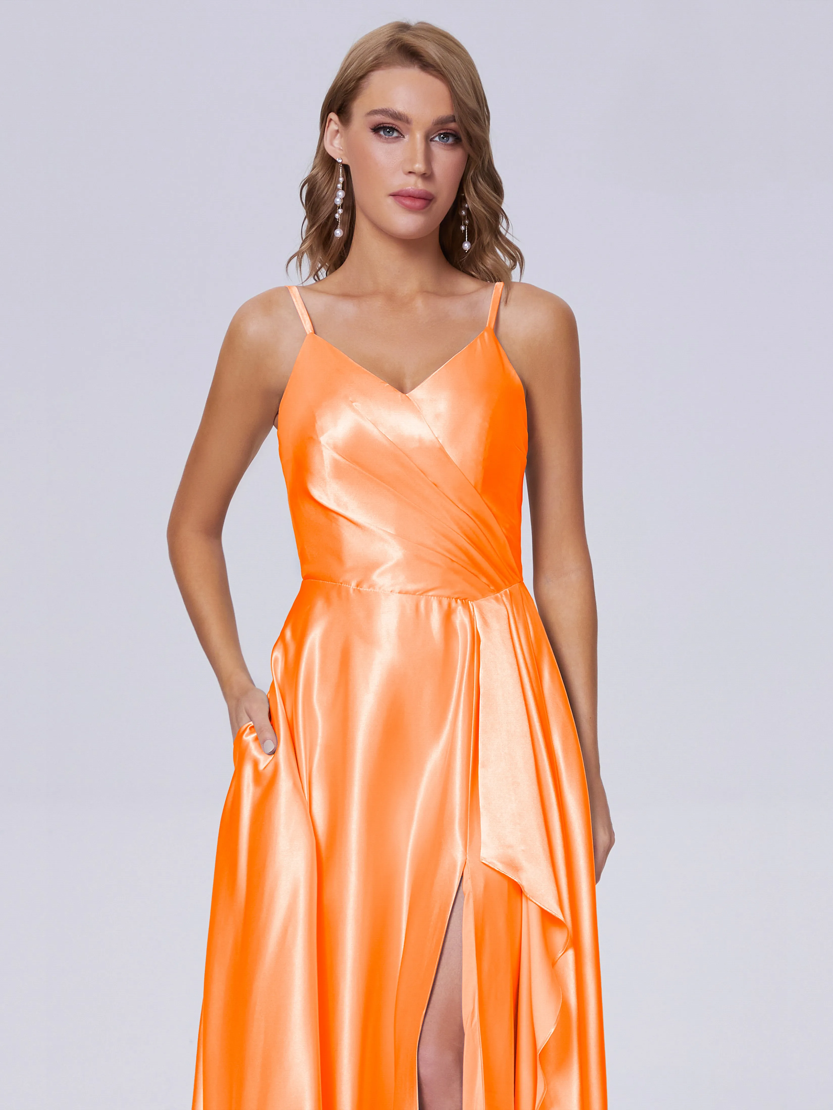 Lila Asymmetrical Split Soft Satin Bridesmaid Dresses