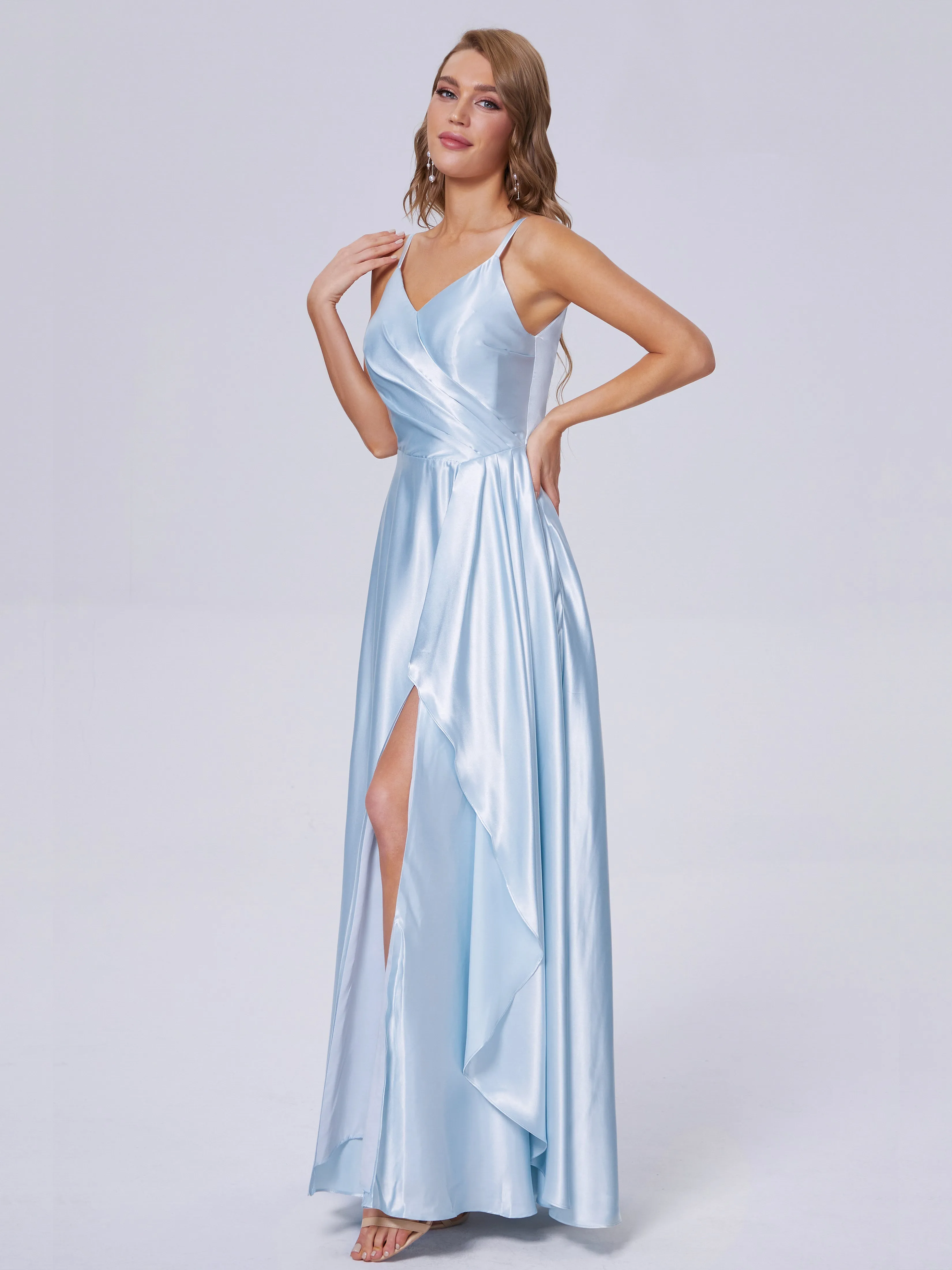 Lila Asymmetrical Split Soft Satin Bridesmaid Dresses