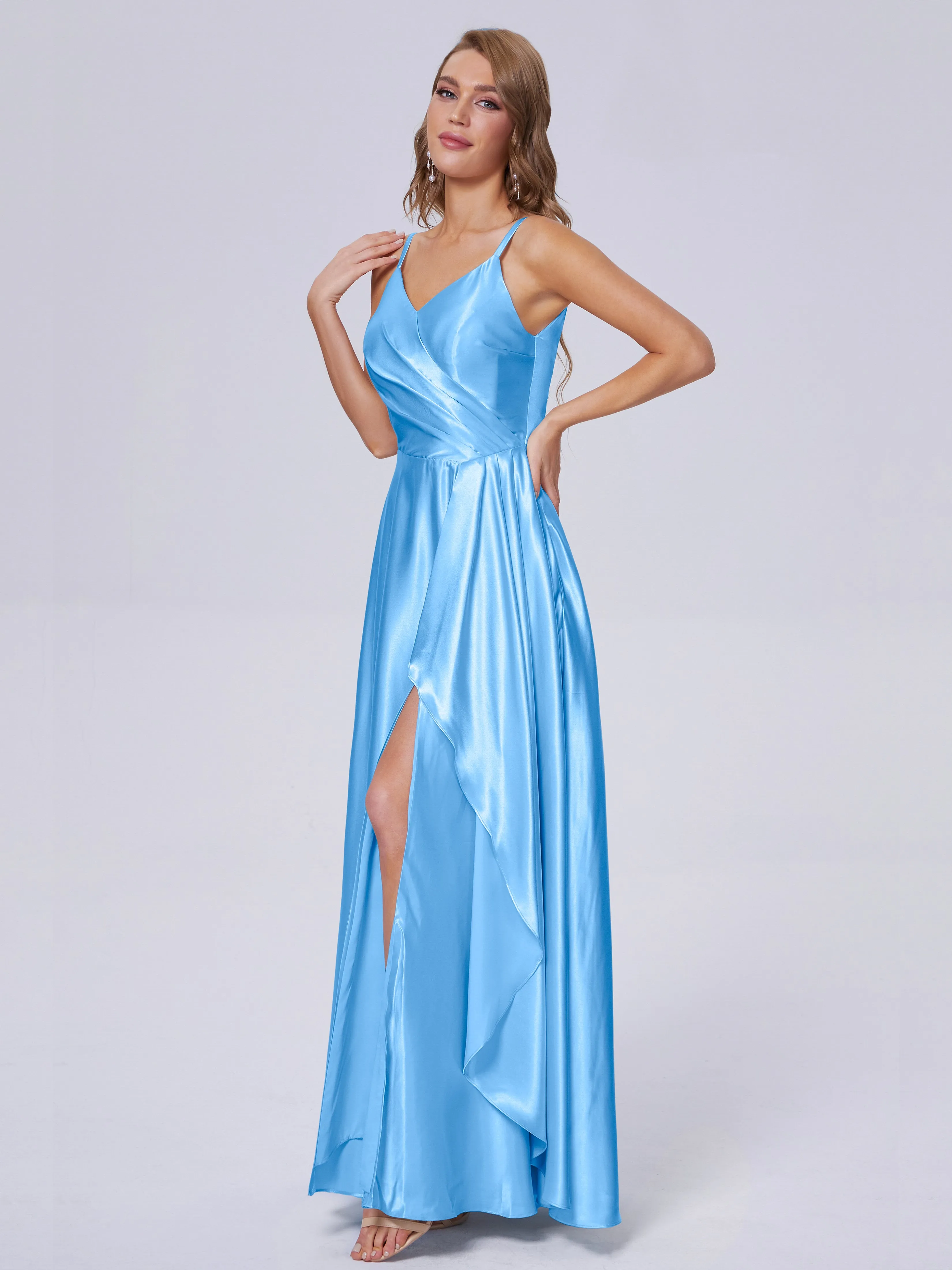 Lila Asymmetrical Split Soft Satin Bridesmaid Dresses