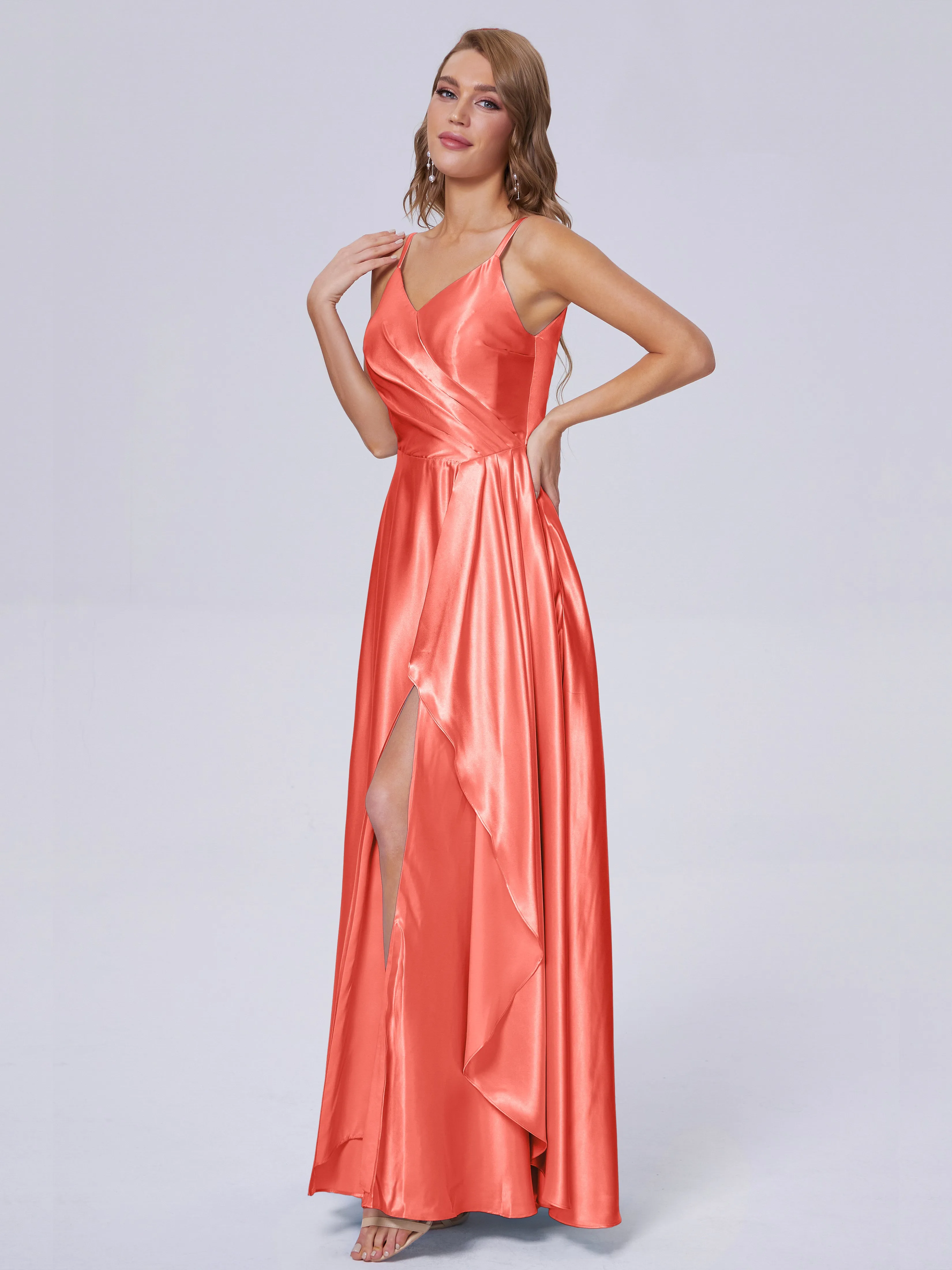 Lila Asymmetrical Split Soft Satin Bridesmaid Dresses