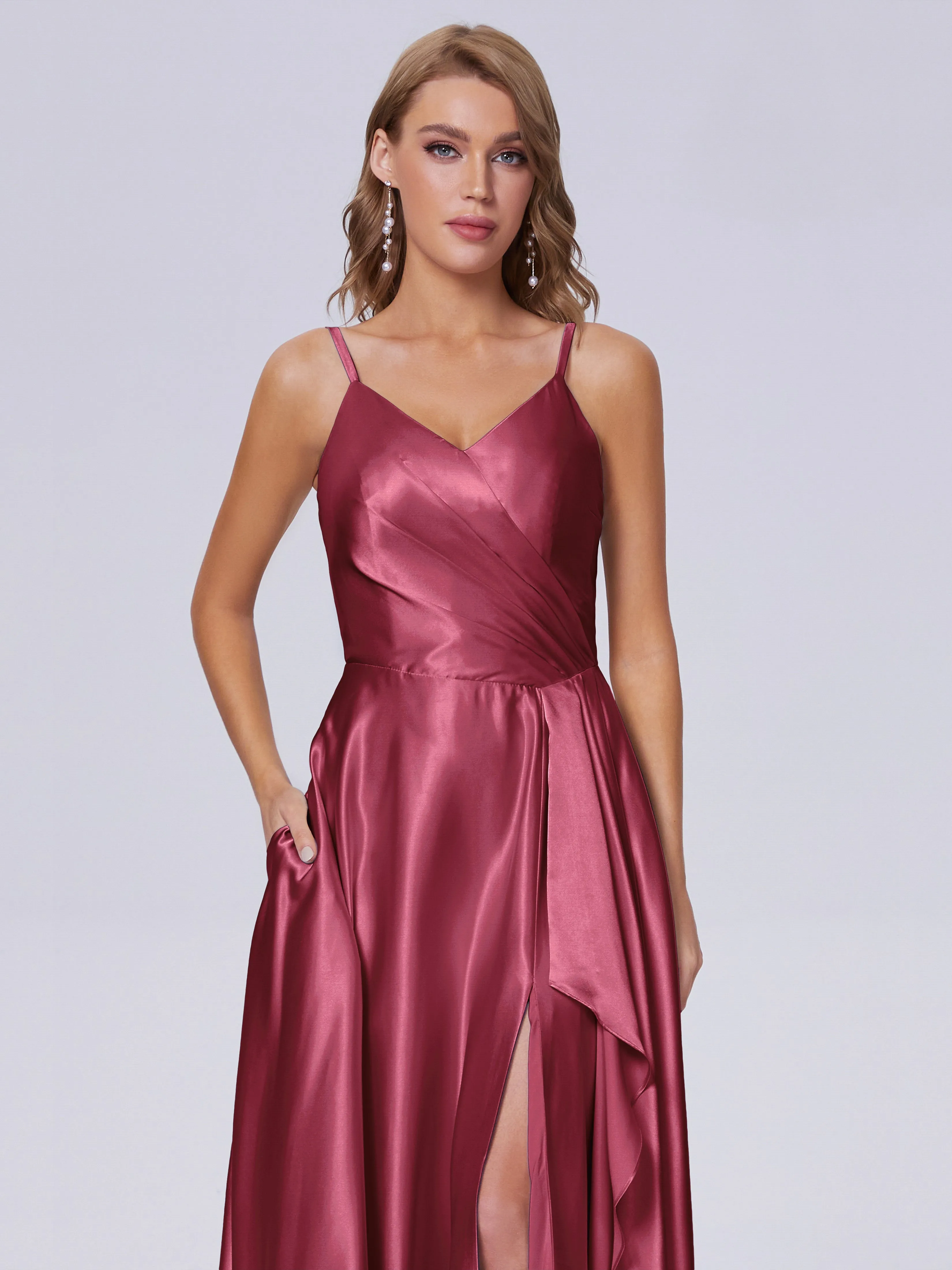 Lila Asymmetrical Split Soft Satin Bridesmaid Dresses