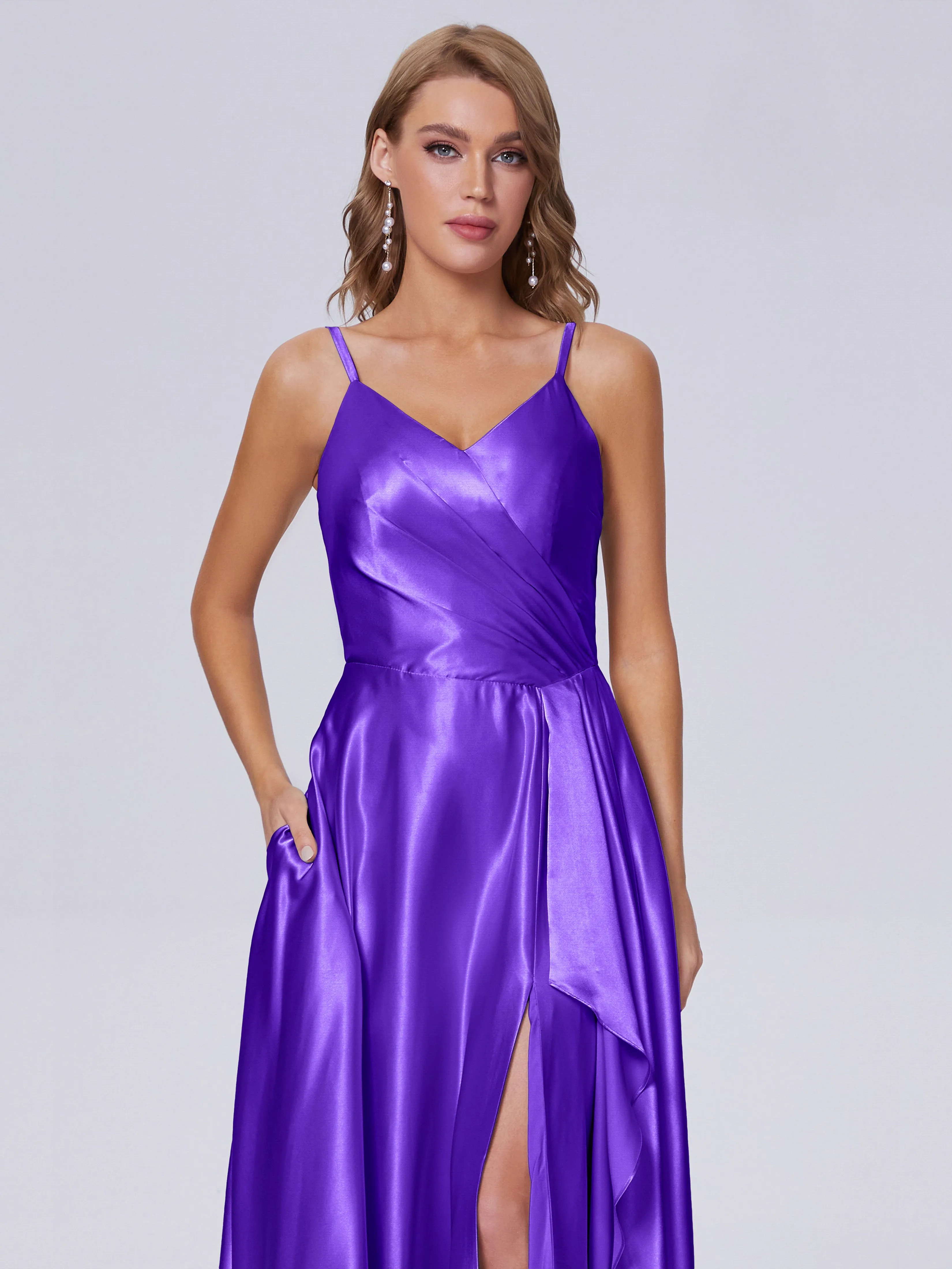 Lila Asymmetrical Split Soft Satin Bridesmaid Dresses