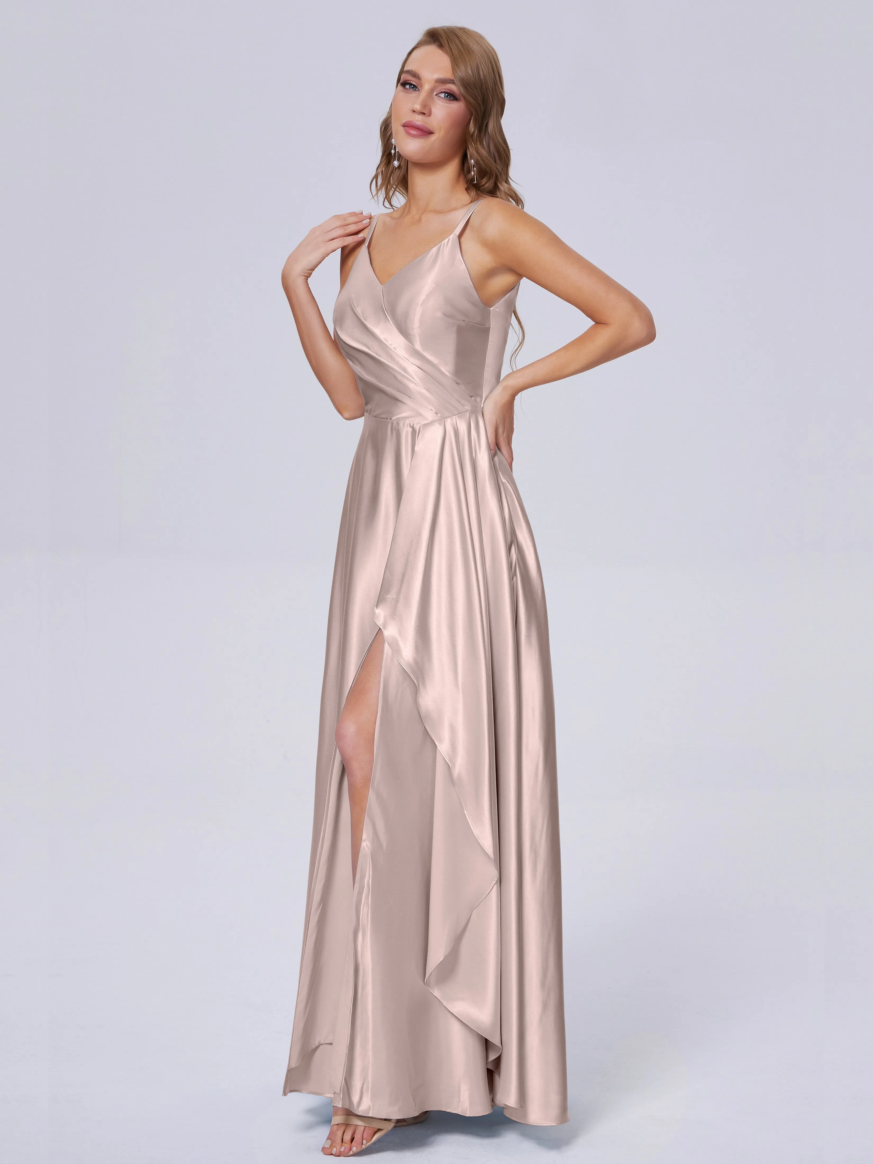 Lila Asymmetrical Split Soft Satin Bridesmaid Dresses