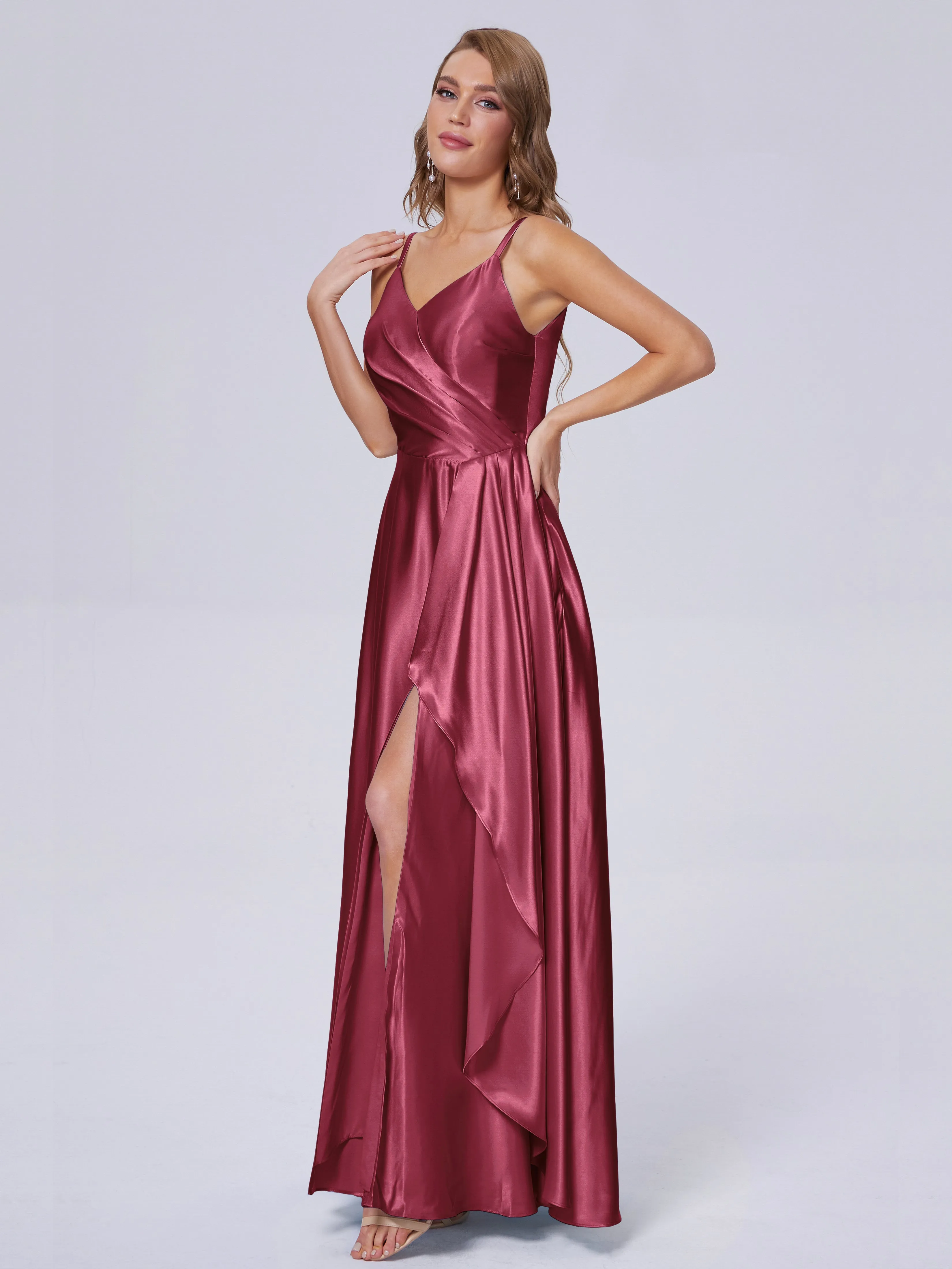 Lila Asymmetrical Split Soft Satin Bridesmaid Dresses