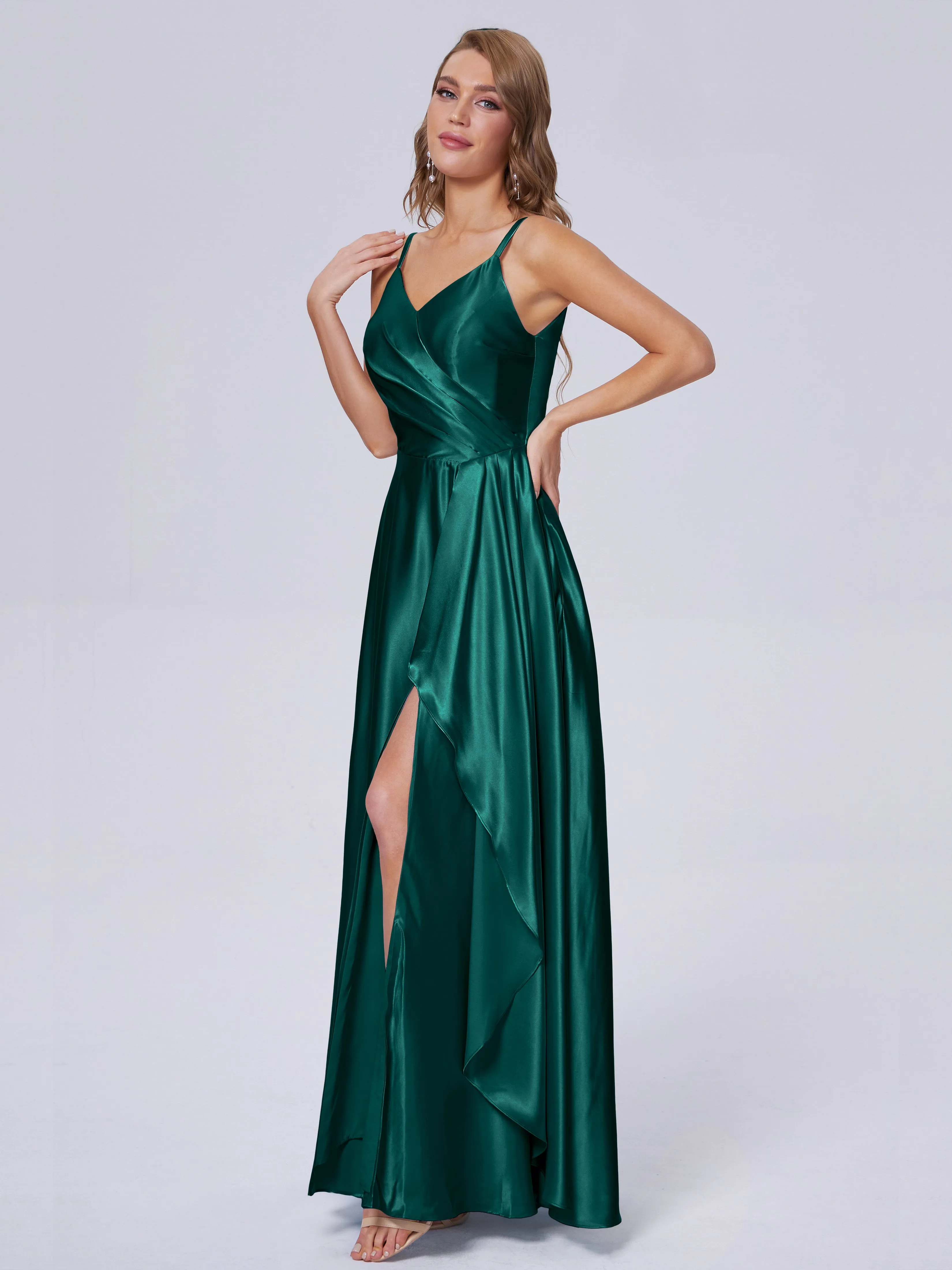 Lila Asymmetrical Split Soft Satin Bridesmaid Dresses