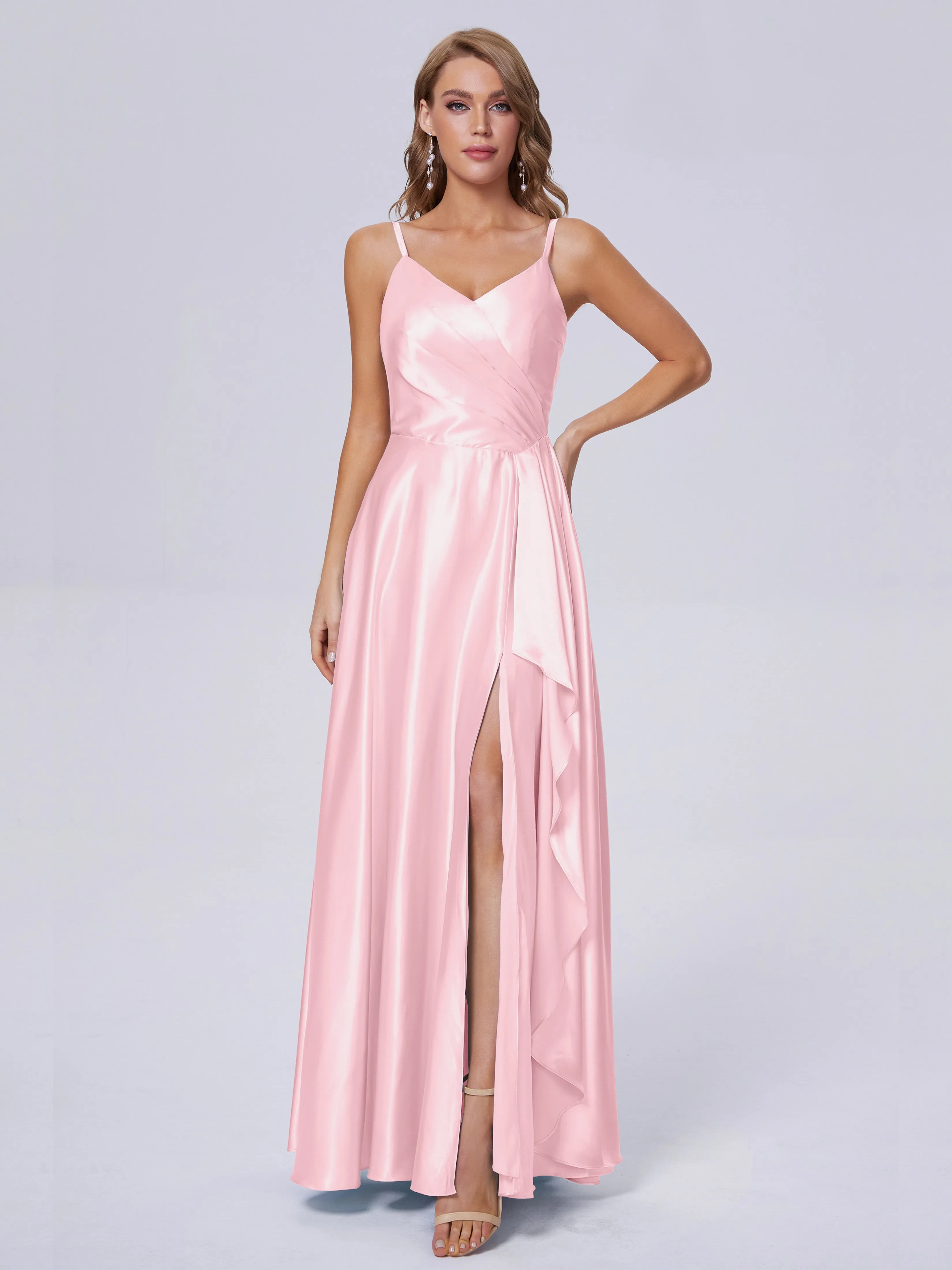 Lila Asymmetrical Split Soft Satin Bridesmaid Dresses