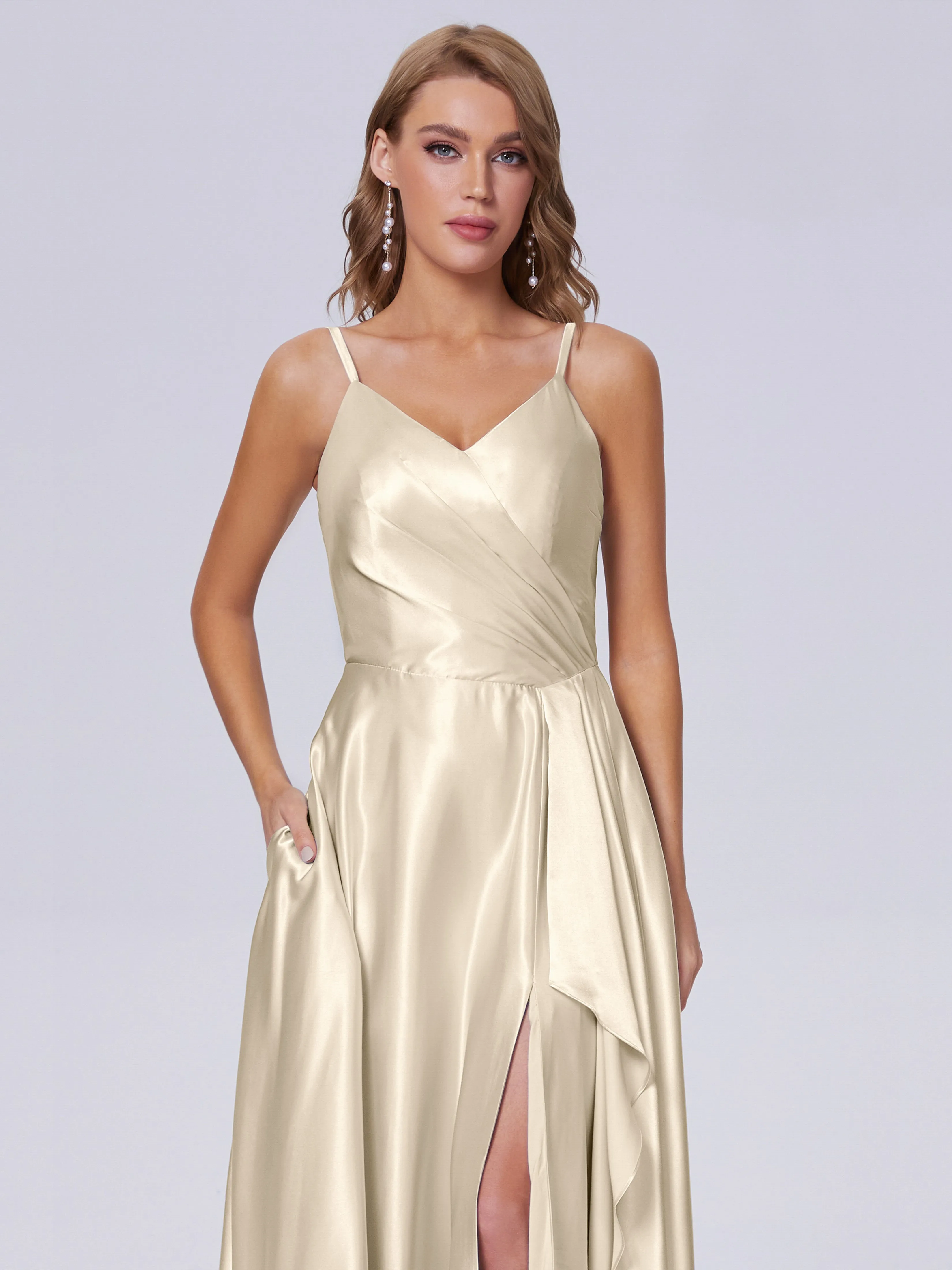 Lila Asymmetrical Split Soft Satin Bridesmaid Dresses