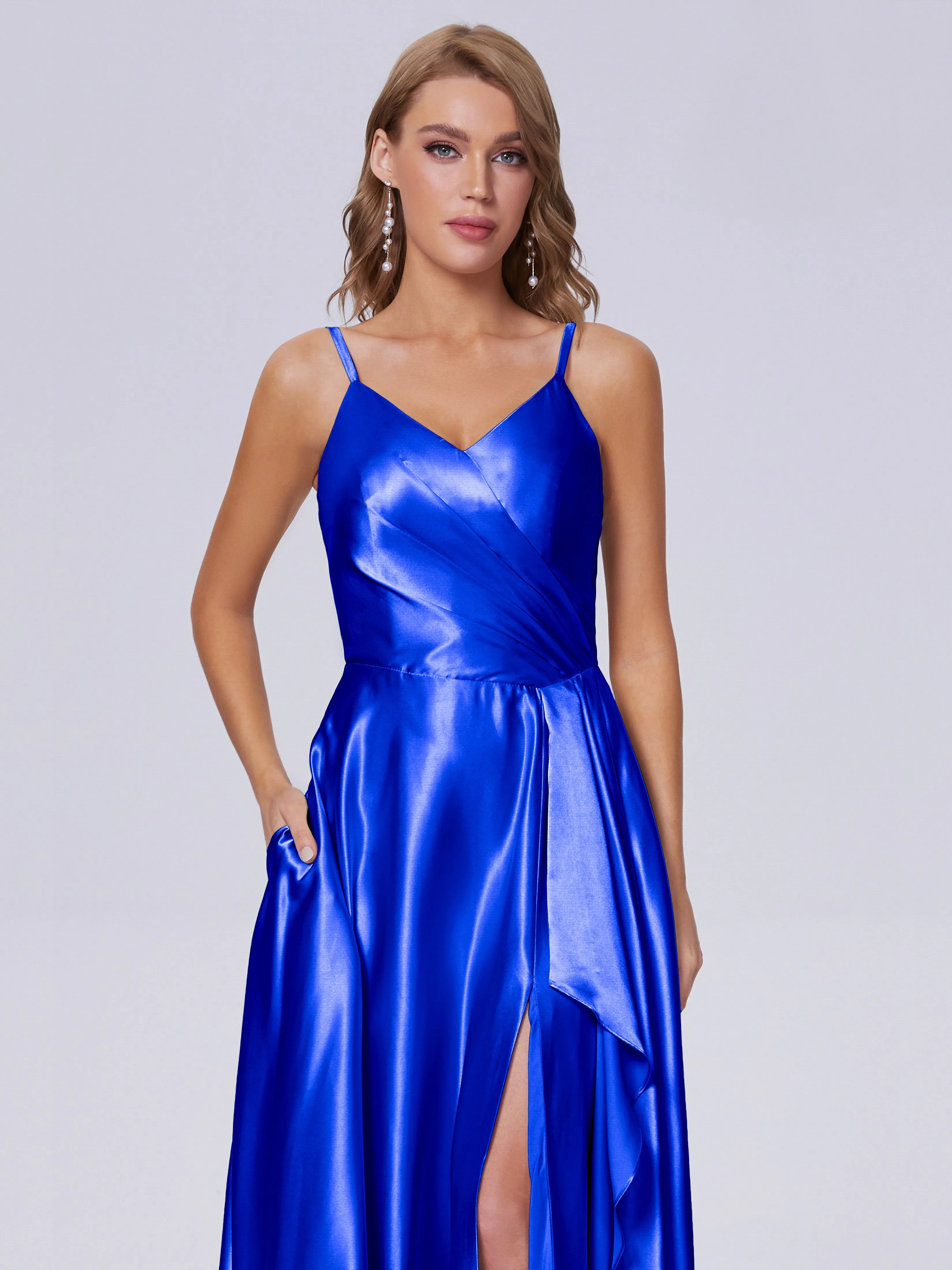 Lila Asymmetrical Split Soft Satin Bridesmaid Dresses